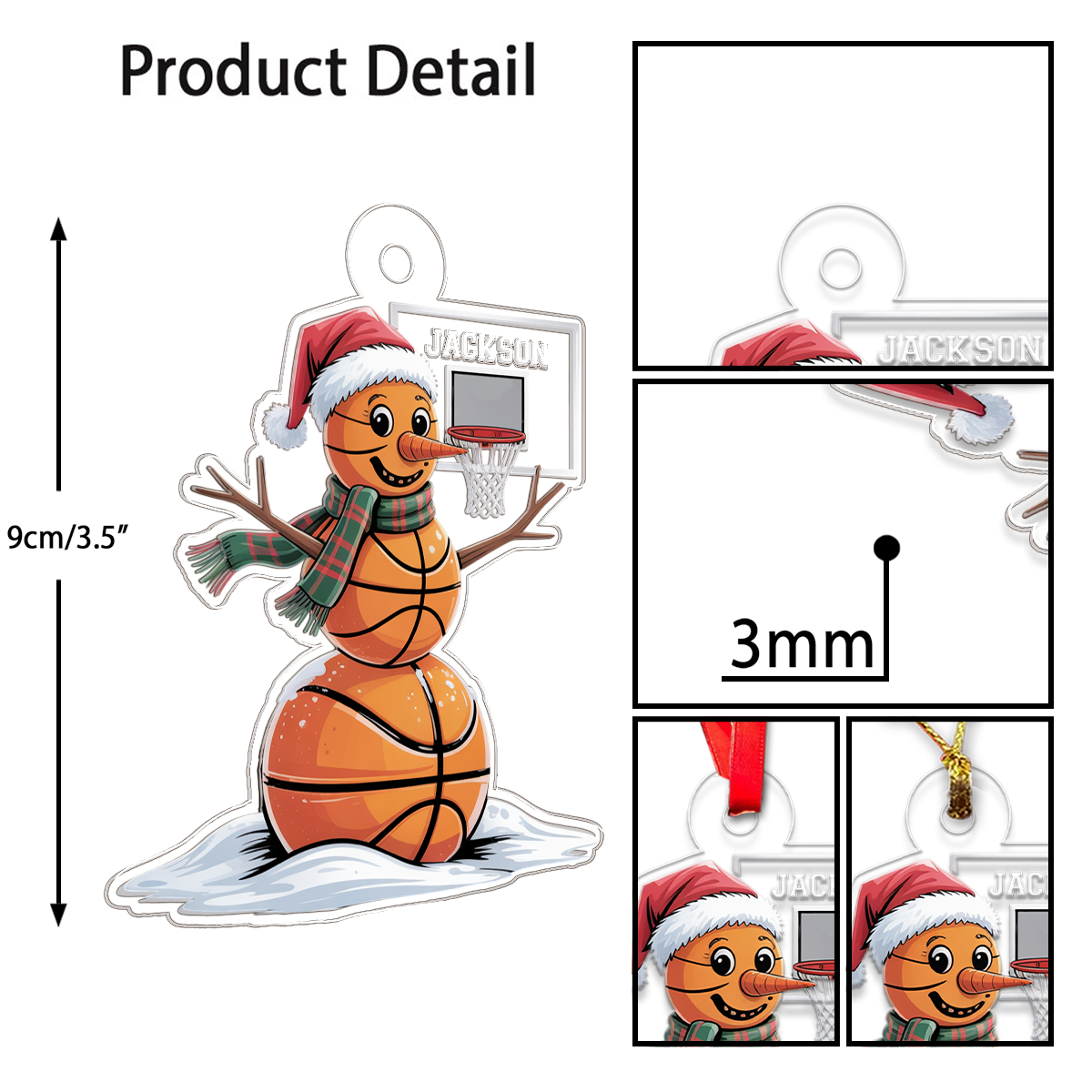 Custom Name Basketball Snowman Xmas Acrylic Ornament Christmas Gift