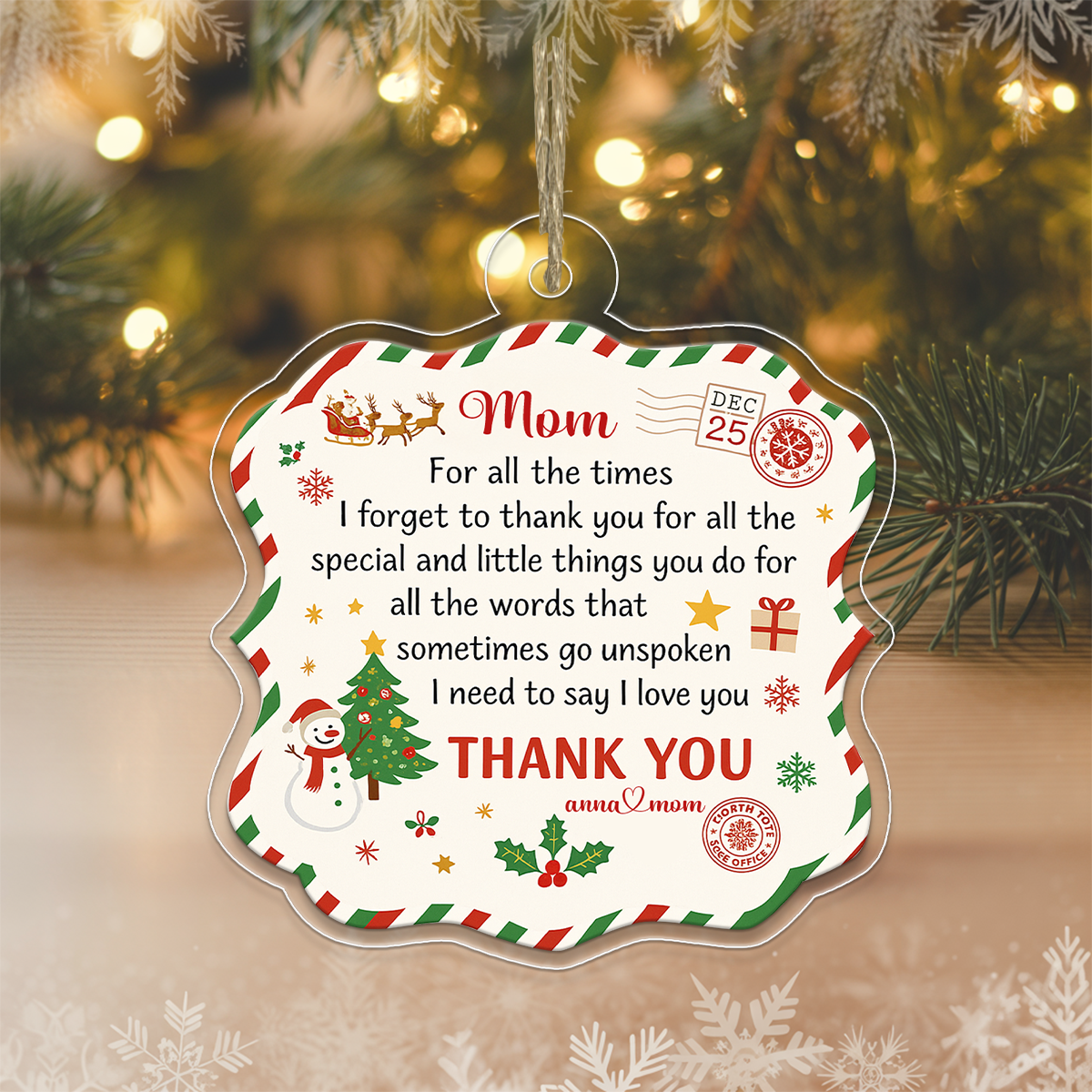 Custom Name Letter Dear Mom Xmas