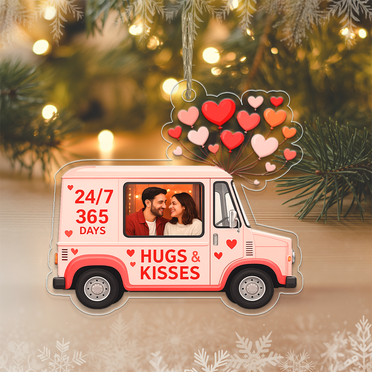 Custom Photo Love Car Couple Ornament, Personalized Romantic Ornament, Newlywed Gift, Wedding Anniversary Ornament, Holiday Keepsake