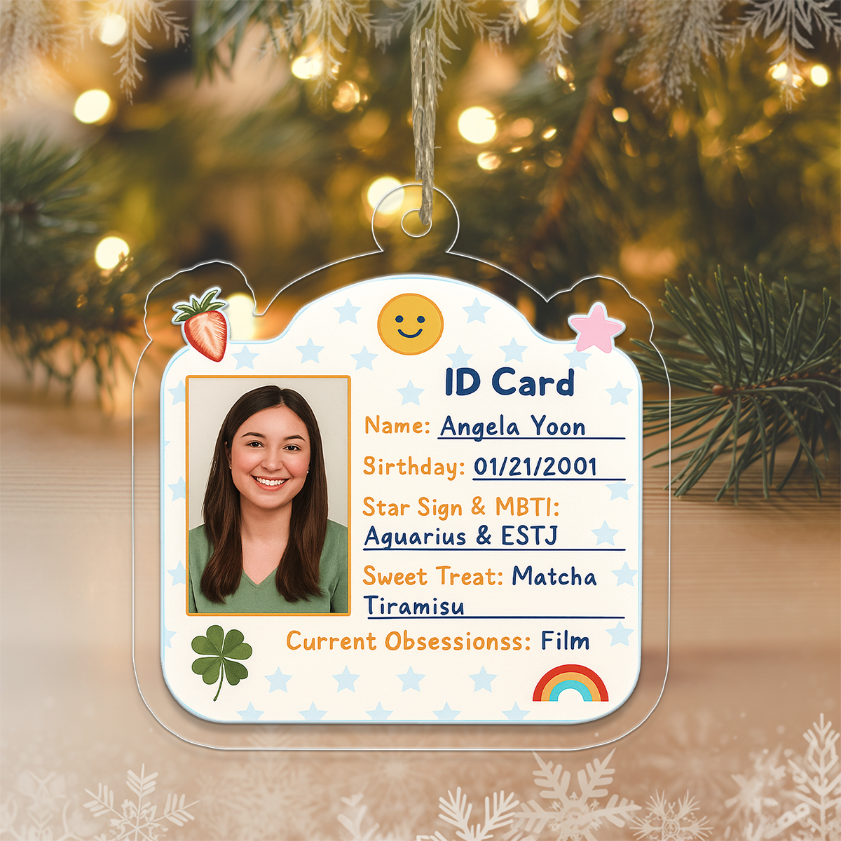 Custom Photo Student Card Ornament, Personalized Cute School ID Christmas Ornament, Funny Student Gift, Teen Ornament, Holiday Decoration