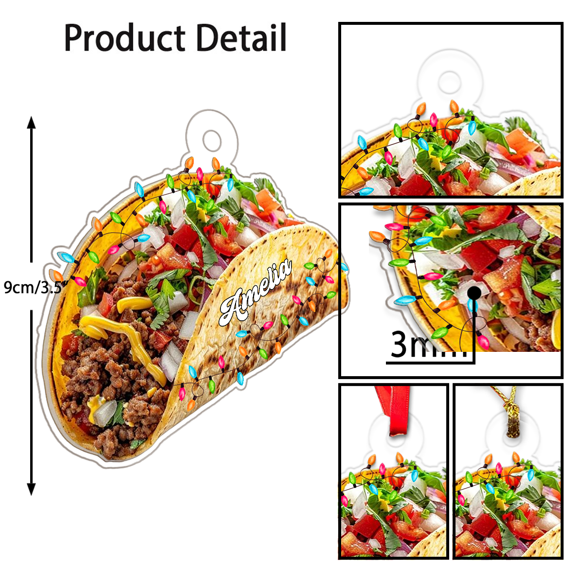 Custom Name Taco Food Lover Acrylic Ornament Christmas Gift