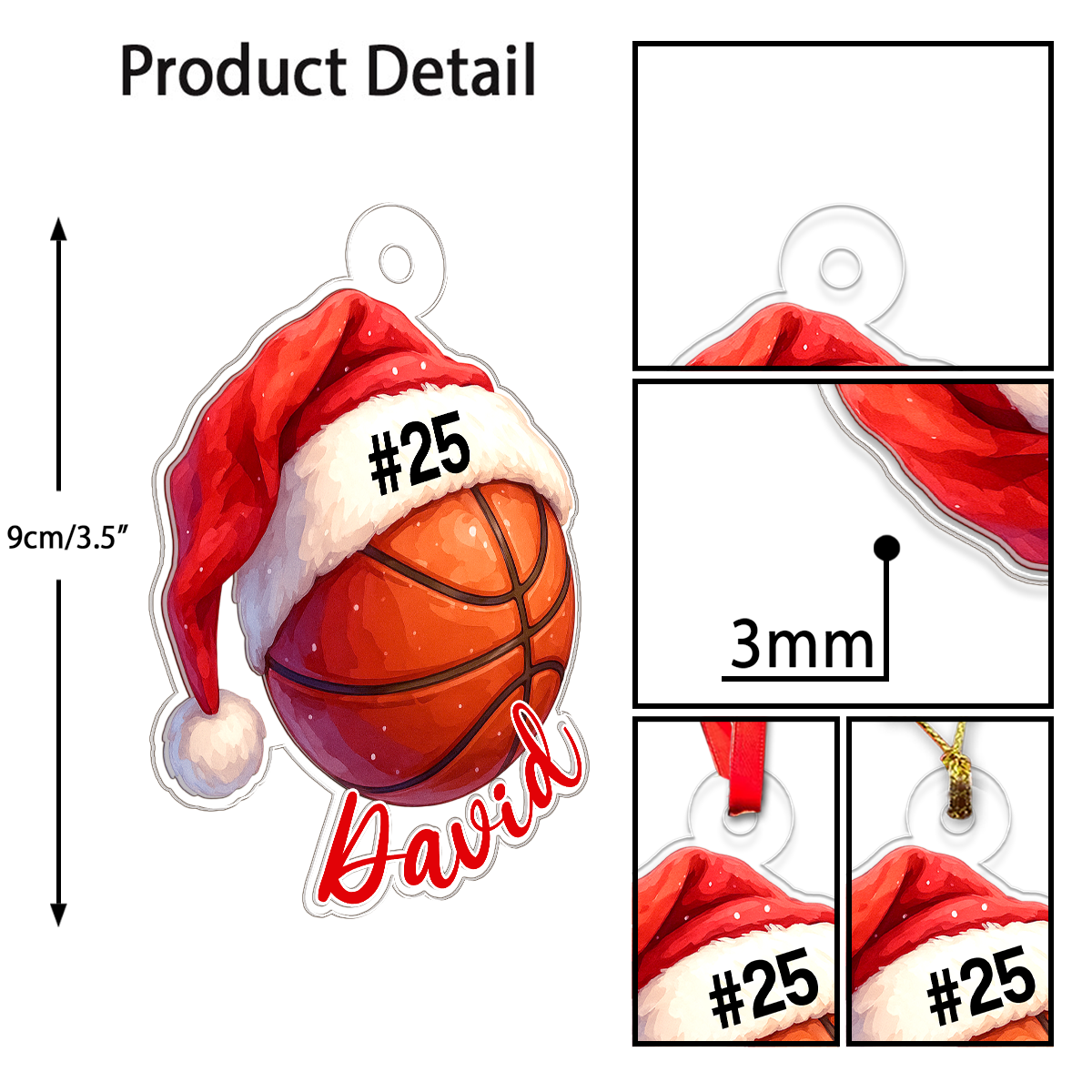 Custom Name Basketball Santa Hat Acrylic Ornament Christmas Gift