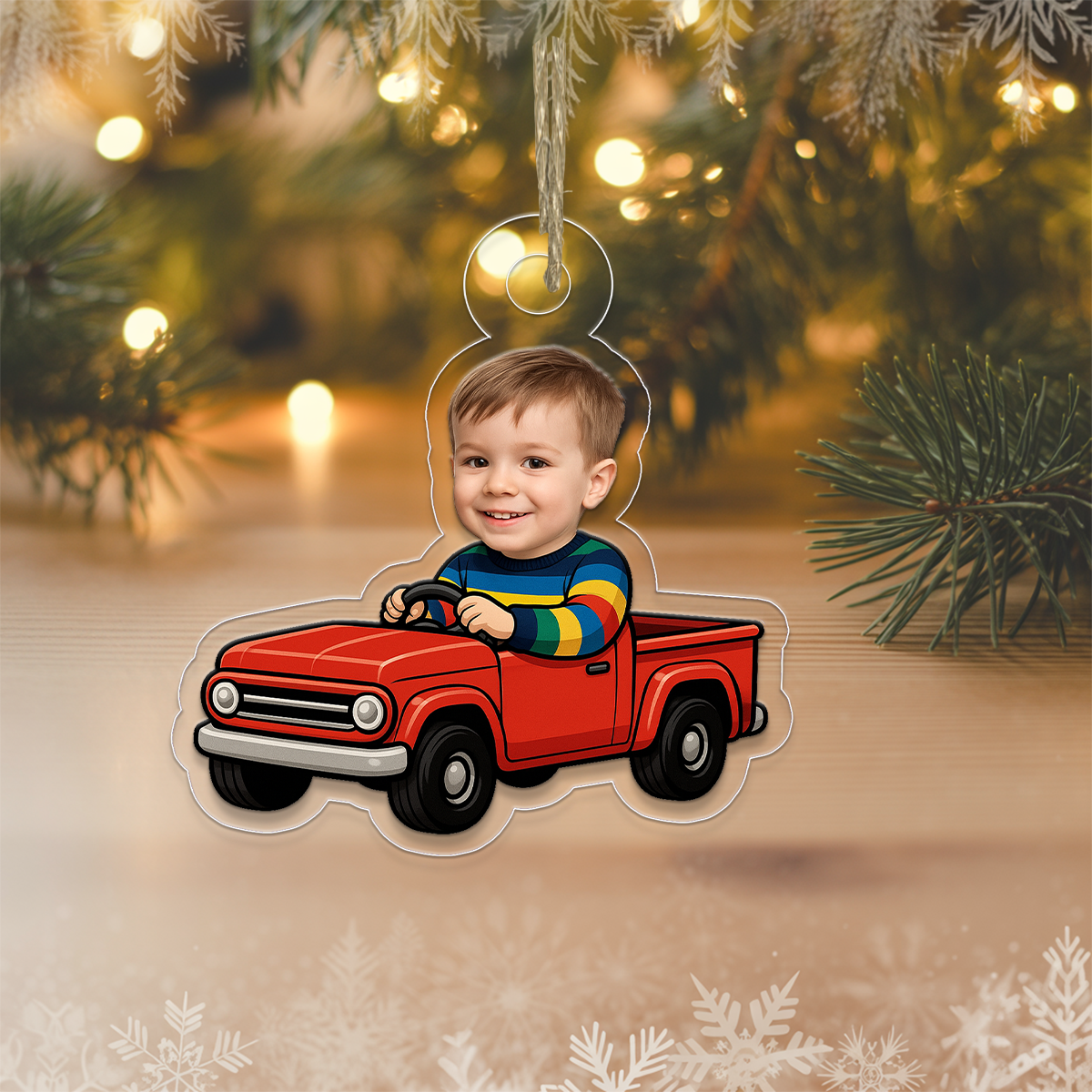 Personalized Red Truck Ornament with Custom Face Photo, Funny Christmas Ornament, Holiday Keepsake, Kids Ornament
