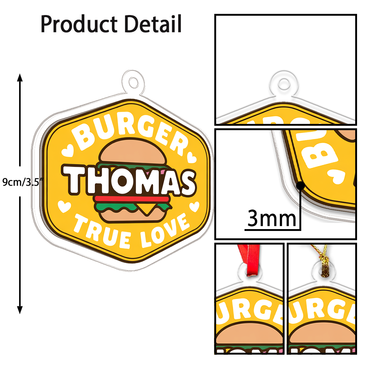 Personalized True Love with Hamburger Ornament, Funny Food Lover Gift, Custom Holiday Ornament, Hamburger Gift