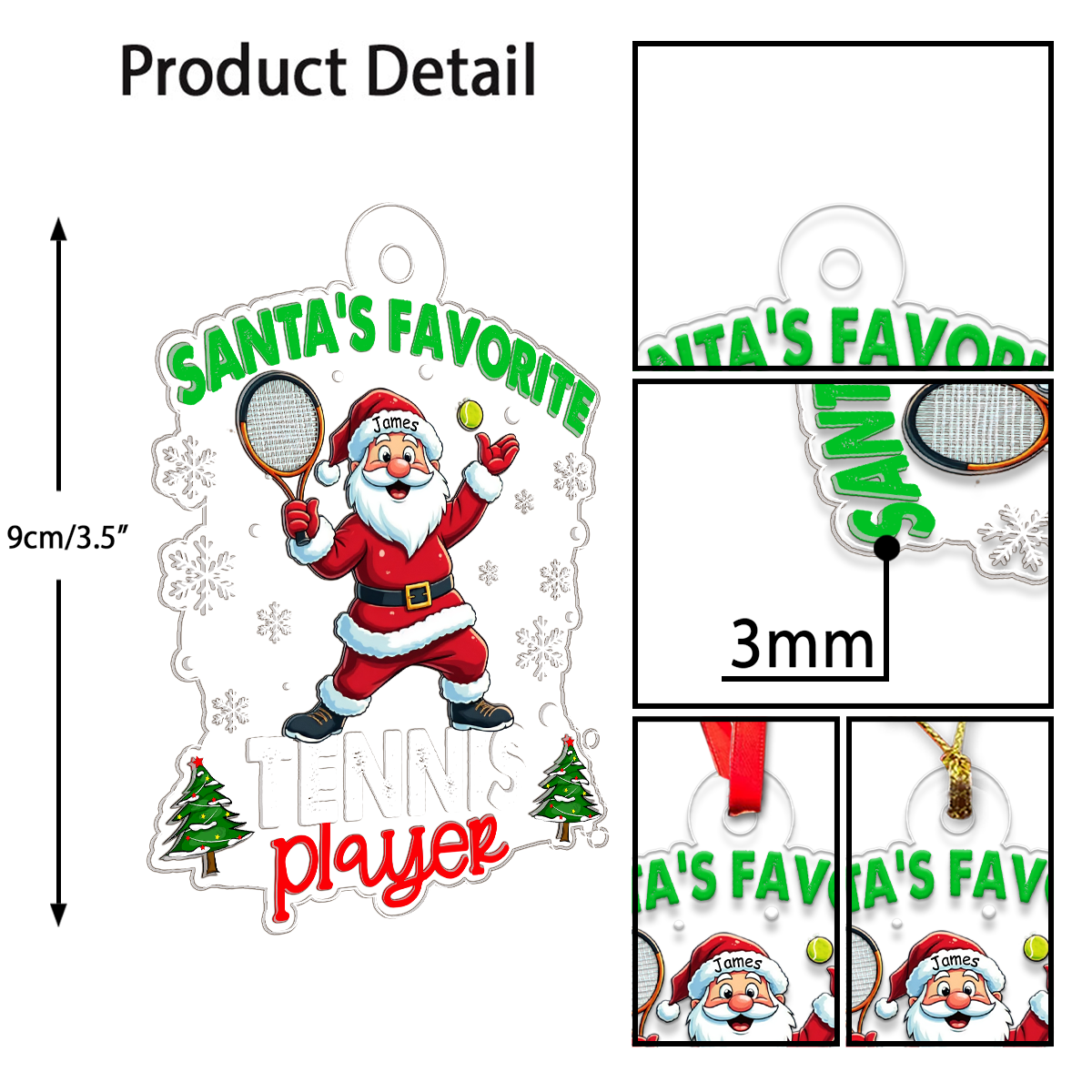 Custom Name Tennis Santa's Favorite Acrylic Ornament Christmas Gift