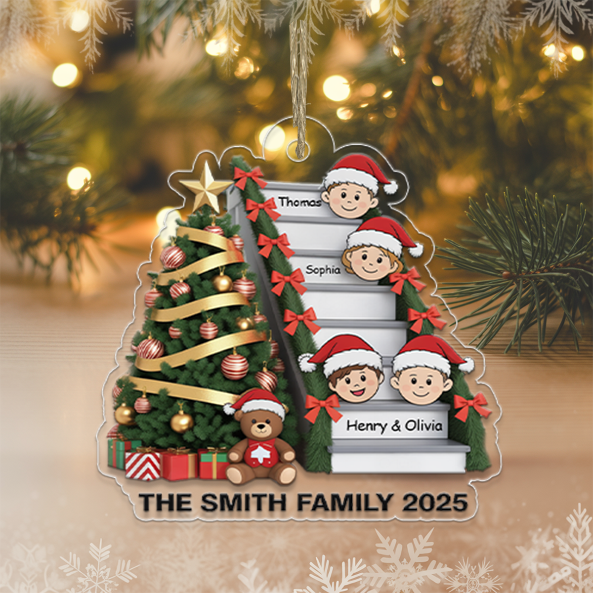 Family Members On Christmas Stairs Personalized Acrylic Ornament