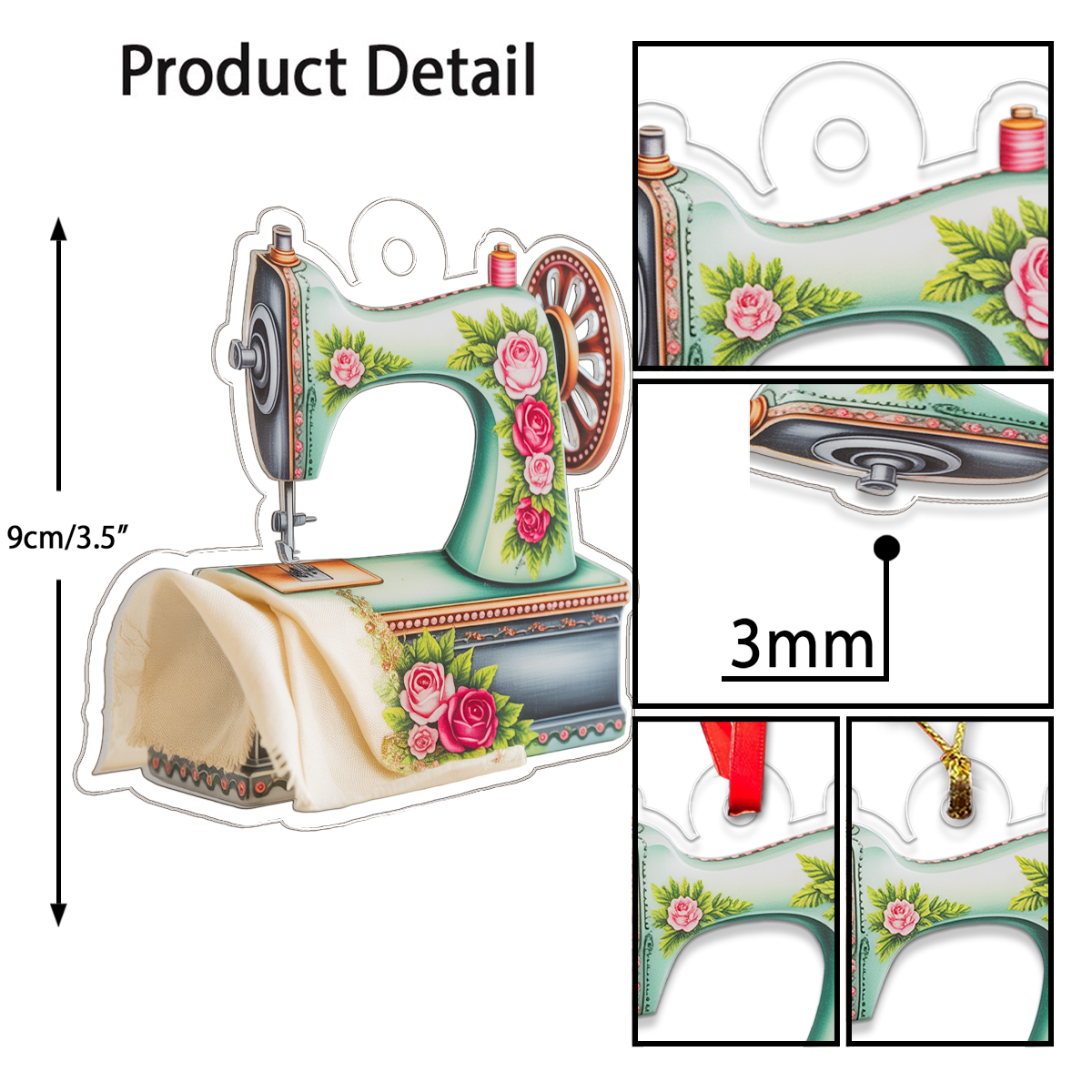 Shiny Sewing Machine Personalized Acrylic Christmas Ornament