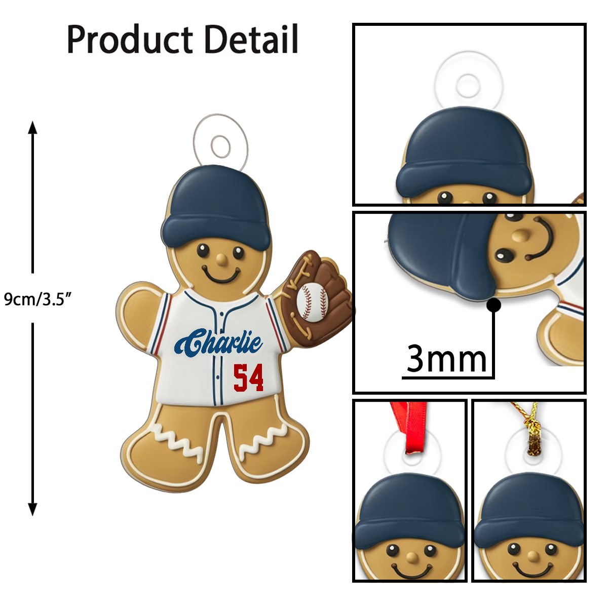 Custom Name Gingerbread Baseball Acrylic Ornament Christmas Gift