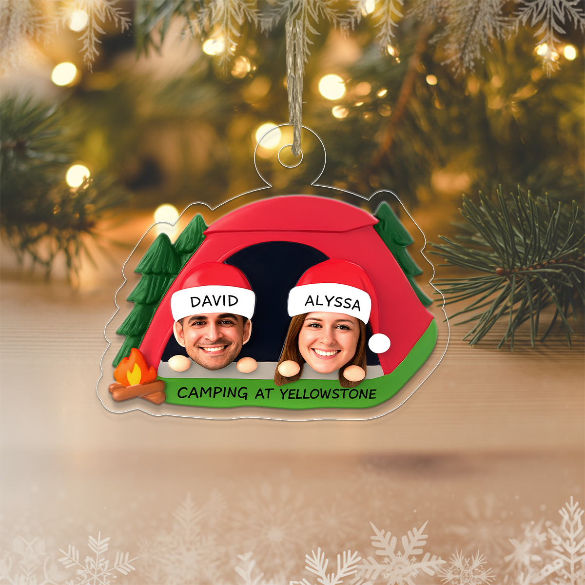 Personalized Couple Camping Christmas Ornament, Custom Outdoor Ornament, Camper Gift, Hiking Adventure Ornament, Romantic Holiday Keepsake