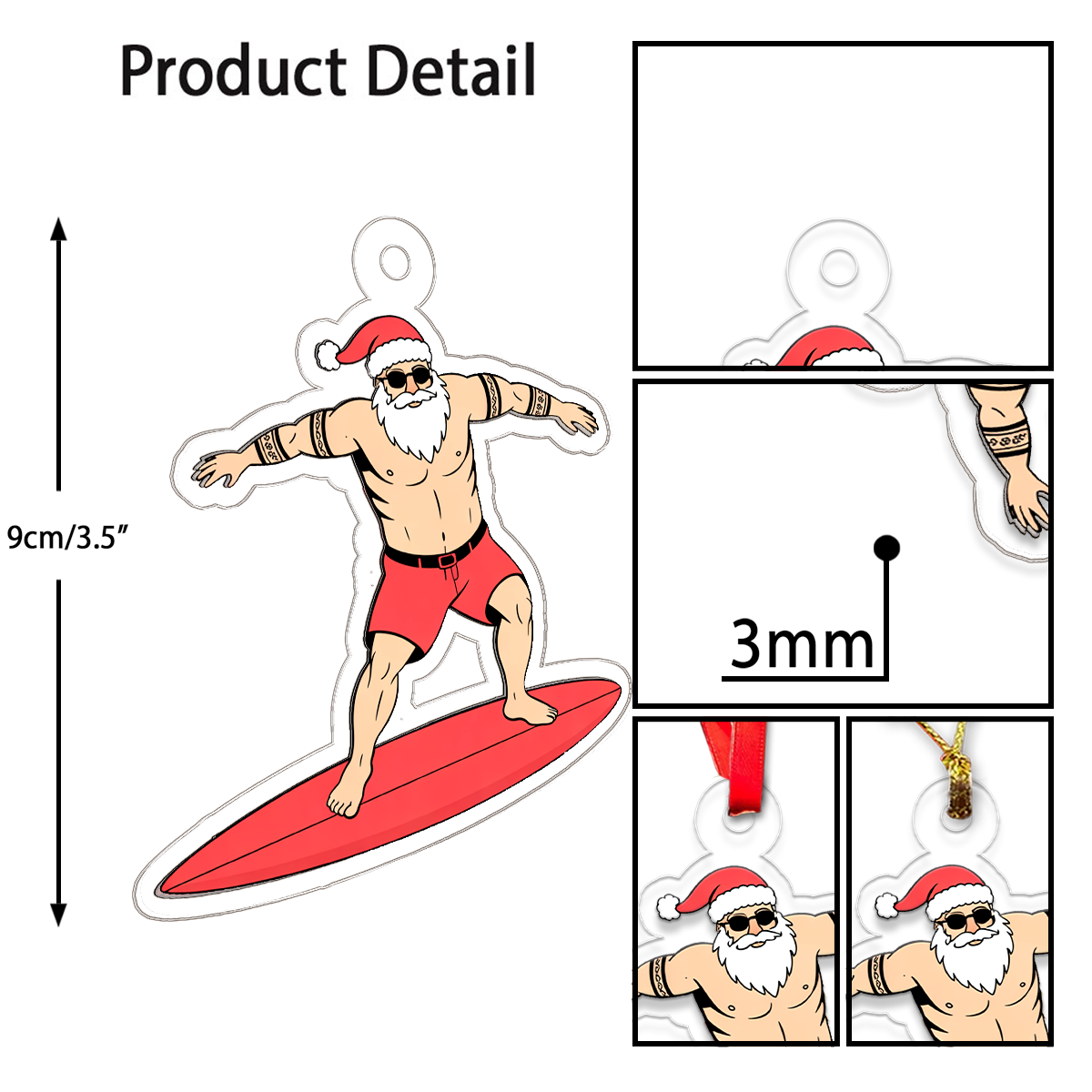 Hawaii Mele Kalikimaka Santa Tattoo Acrylic Ornament Christmas Gift