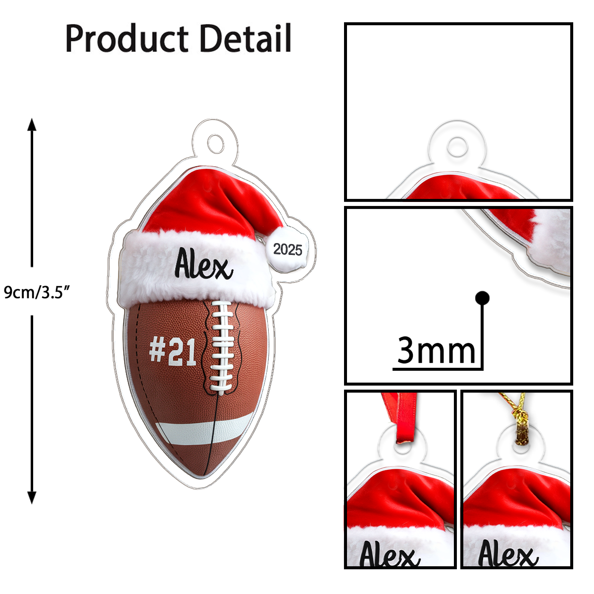 Custom Name Football Merry Christmas Acrylic Ornament Christmas Gift