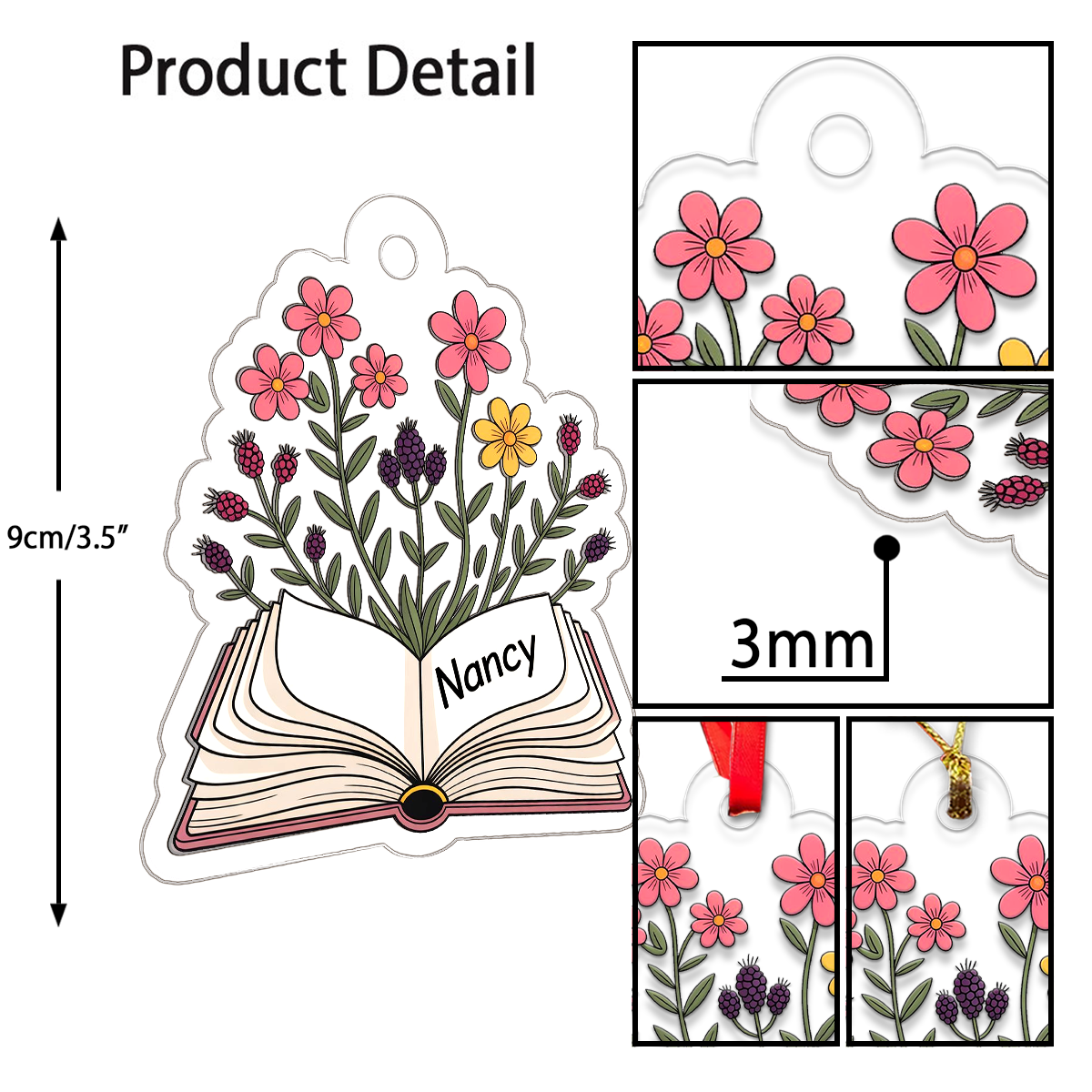 Personalized Flowers Growing From Book Ornament, Custom Book Lover Christmas Ornament, Teacher Gift, Literary Ornament, Holiday Keepsake