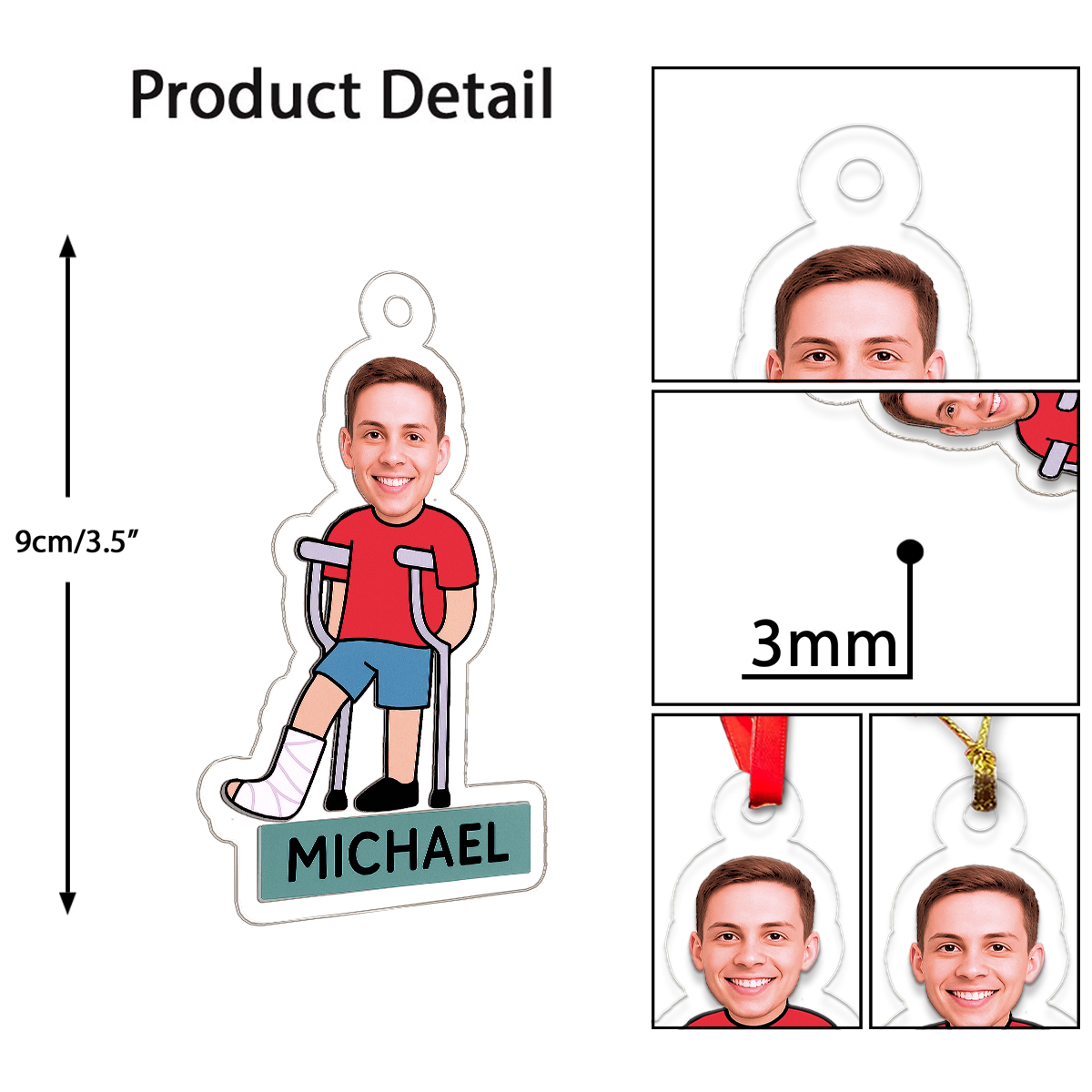 Custom Photo Broken Leg Ornament, Personalized Injury Recovery Christmas Ornament, Funny Ornament, Holiday Keepsake