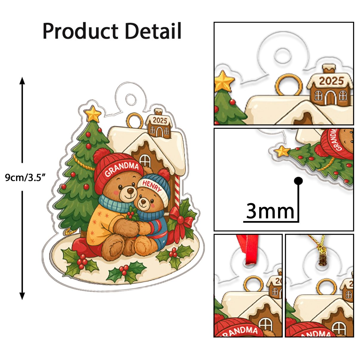 Grandma Bear Hugging Grandkids Personalized Acrylic Ornament