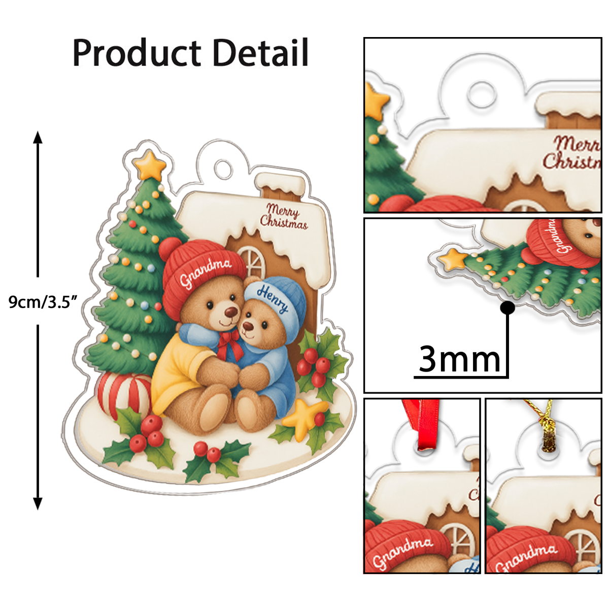 Grandma Bear Hugging Grandkids Personalized Acrylic Ornament2