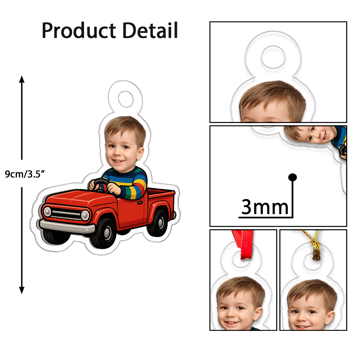 Personalized Red Truck Ornament with Custom Face Photo, Funny Christmas Ornament, Holiday Keepsake, Kids Ornament