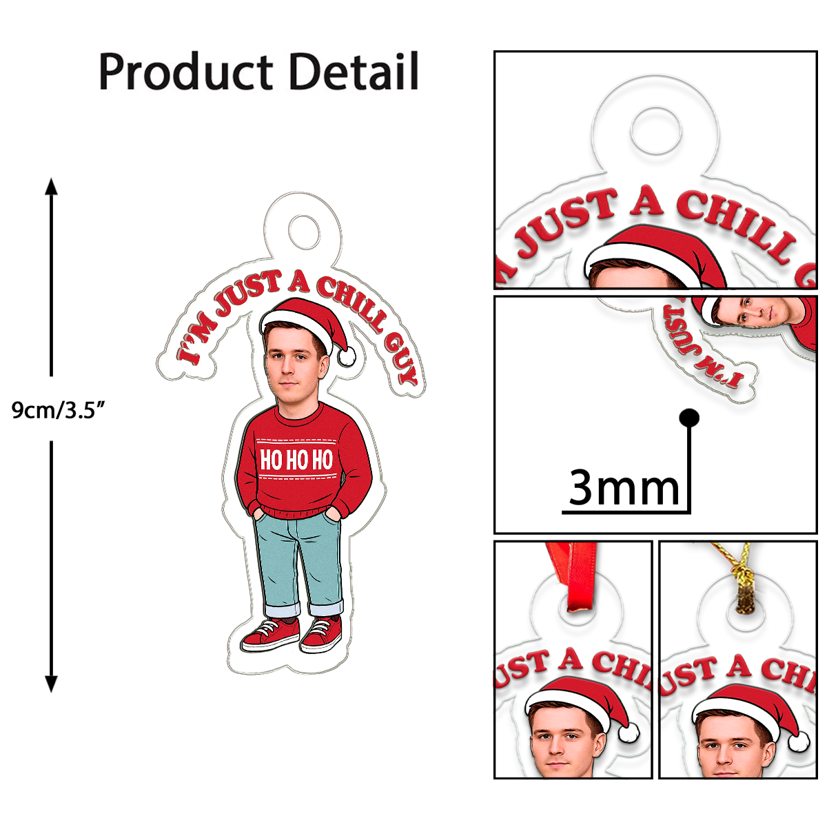 Custom Photo I'm Just A Chill Guy Ornament, Personalized Funny Christmas Ornament, Gag Gift Holiday Decoration, Unique Xmas Ornament