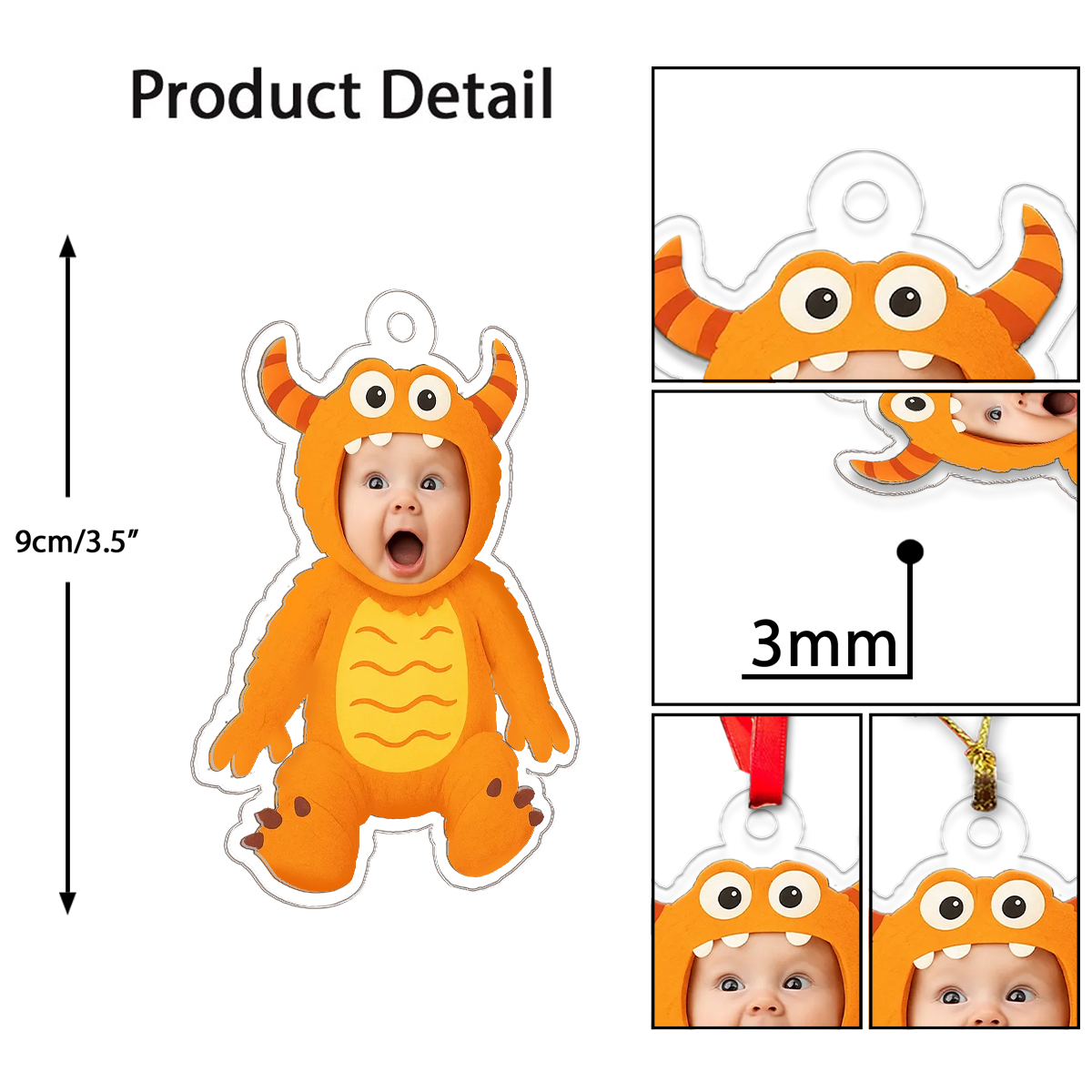 Personalized Baby Monster Funny Christmas Ornament, Custom Acrylic Photo Ornament, Cute Baby Gift, Kids Holiday Decoration