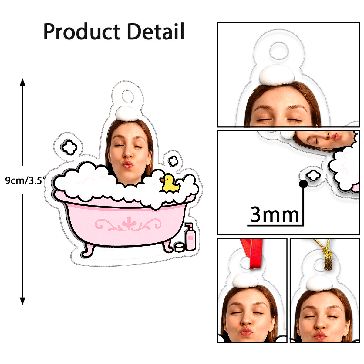 Custom Photo Face Bathtub Ornament, Personalized Funny Christmas Ornament, Gag Gift Holiday Decoration, Unique Spa Lover Keepsake