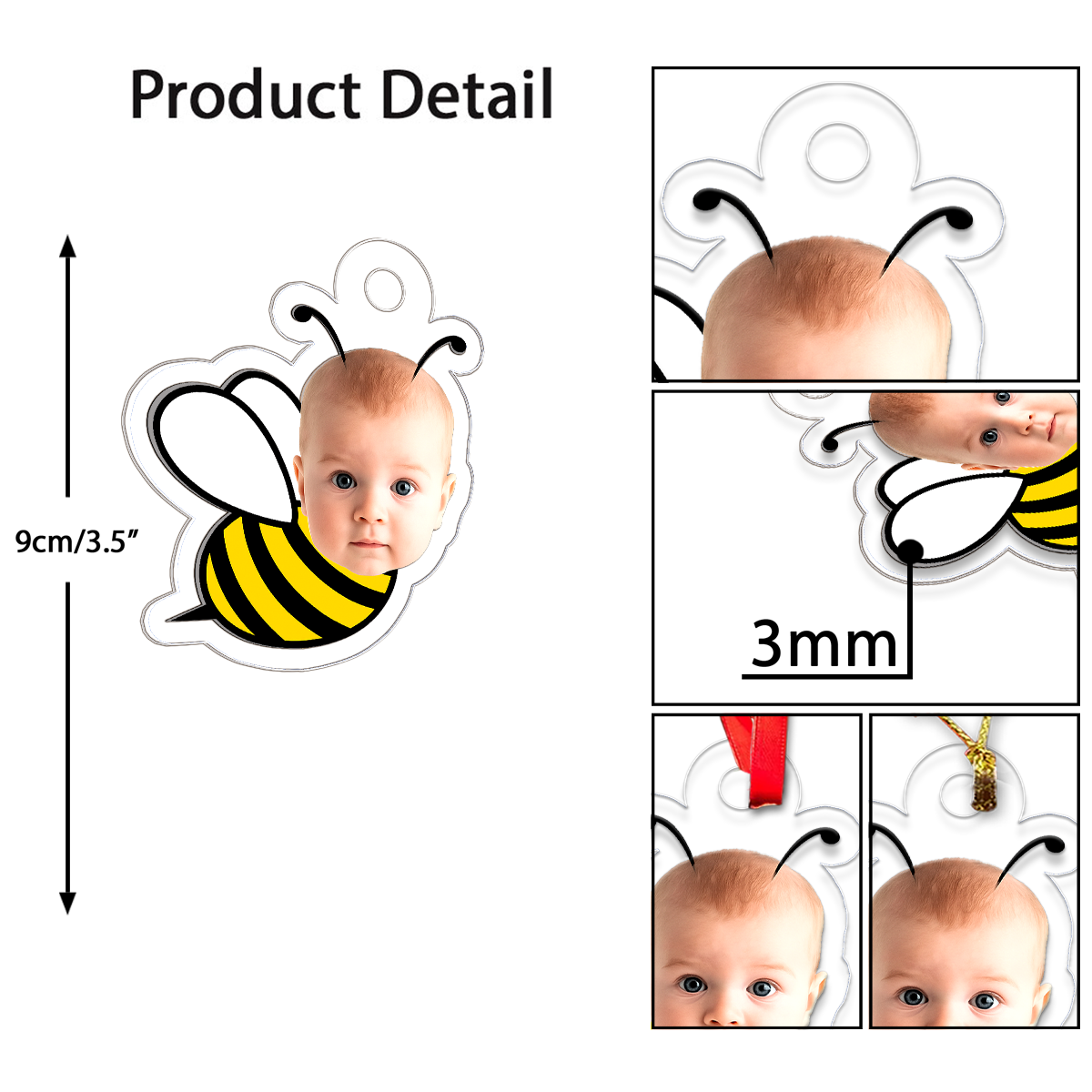 Custom Photo Baby Face Bee Ornament, Custom Photo Christmas Ornament, Baby’s First Christmas Keepsake, New Parents Gift