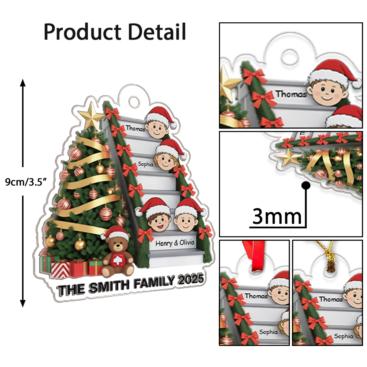Family Members On Christmas Stairs Personalized Acrylic Ornament