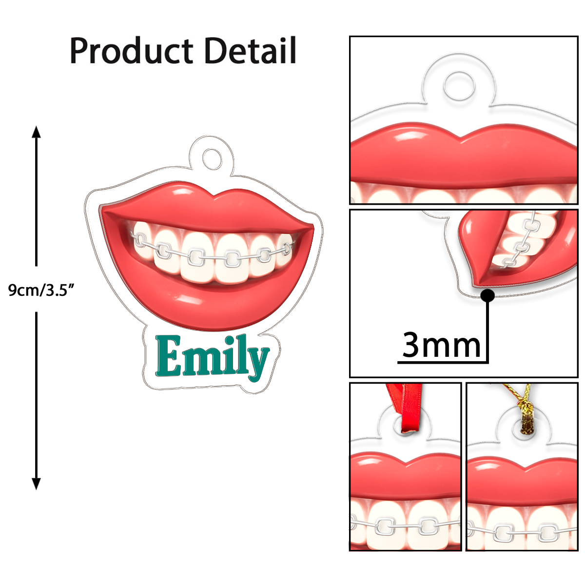 Personalized Smile Orthodontic Ornament, Custom Dentist Christmas Ornament, Braces Gift, Dental Hygienist Ornament, Funny Tooth Decoration