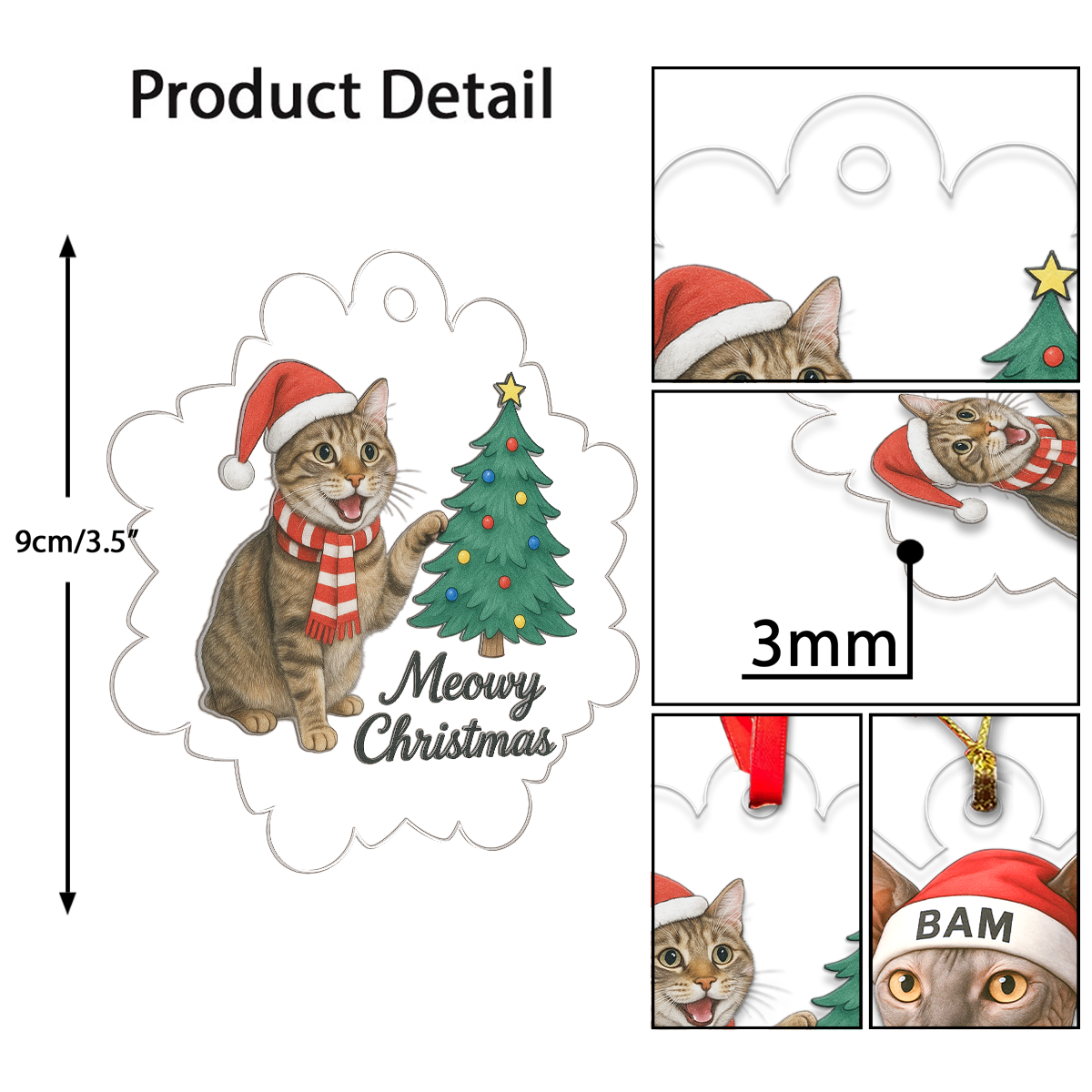 Custom Photo Pet Meowy Christmas Ornament