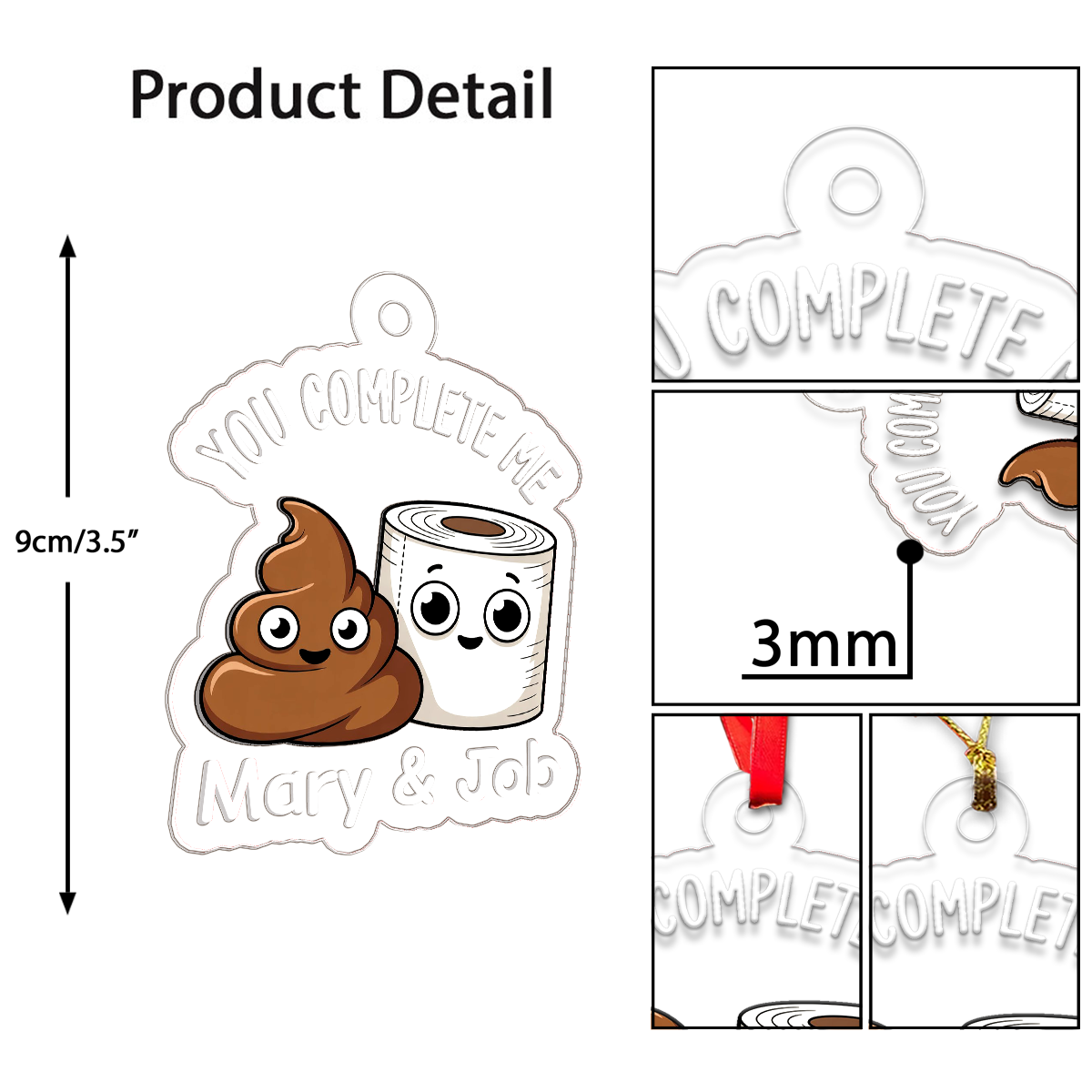 Personalized You Complete Me Funny Toilet Paper Poop Ornament, Custom Bathroom Humor Christmas Ornament, Adult Ornament