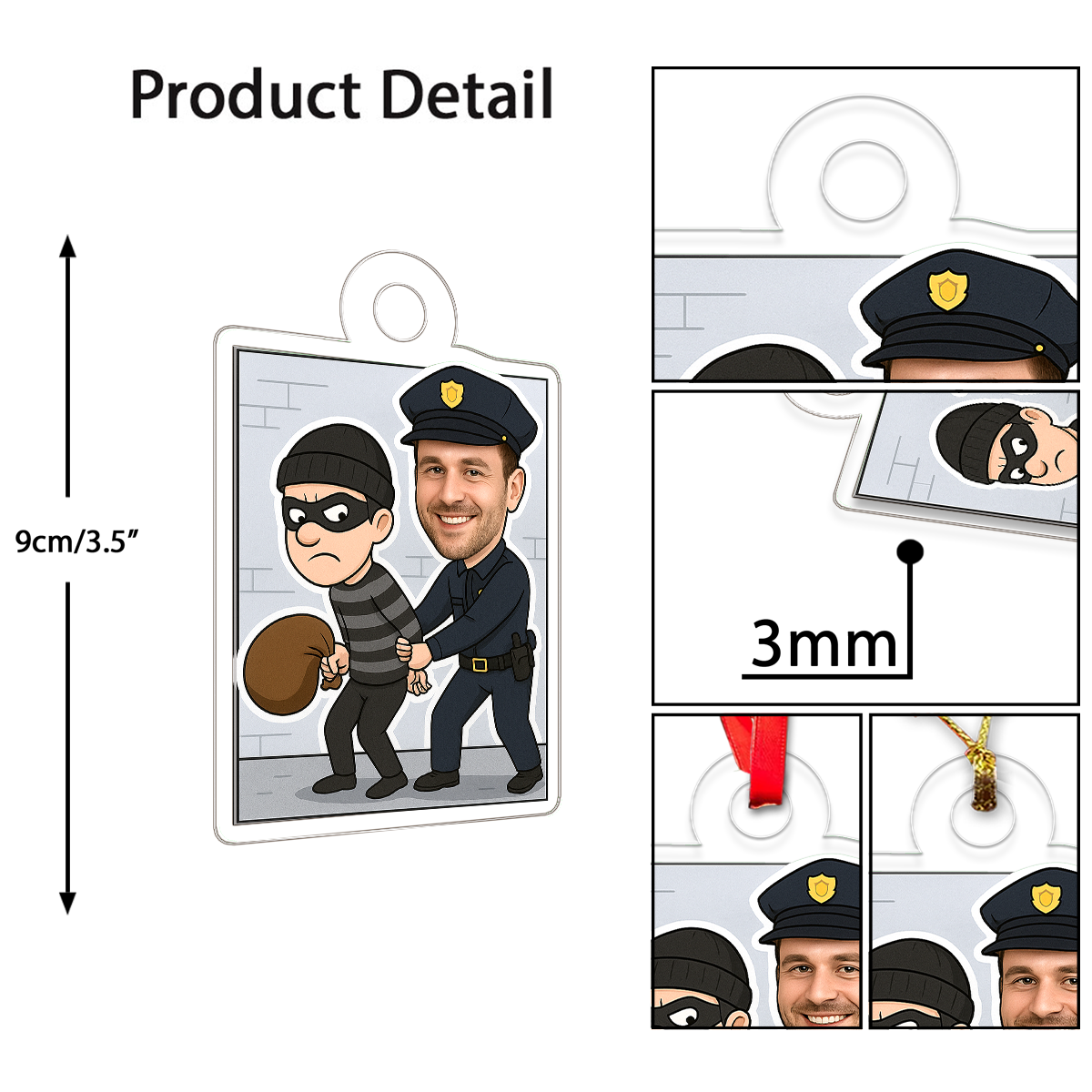 Custom Photo Police Caught the Thief Ornament, Personalized Law Enforcement Christmas Ornament, Police Officer Holiday Gift