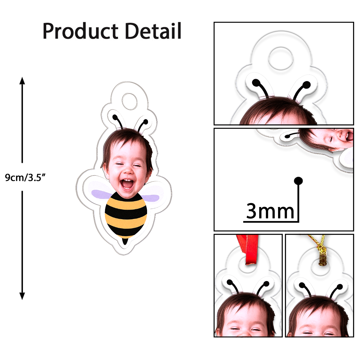 Personalized Baby Face Bee Ornament, Custom Photo Christmas Ornament, Baby’s First Christmas Keepsake, New Parents Gift