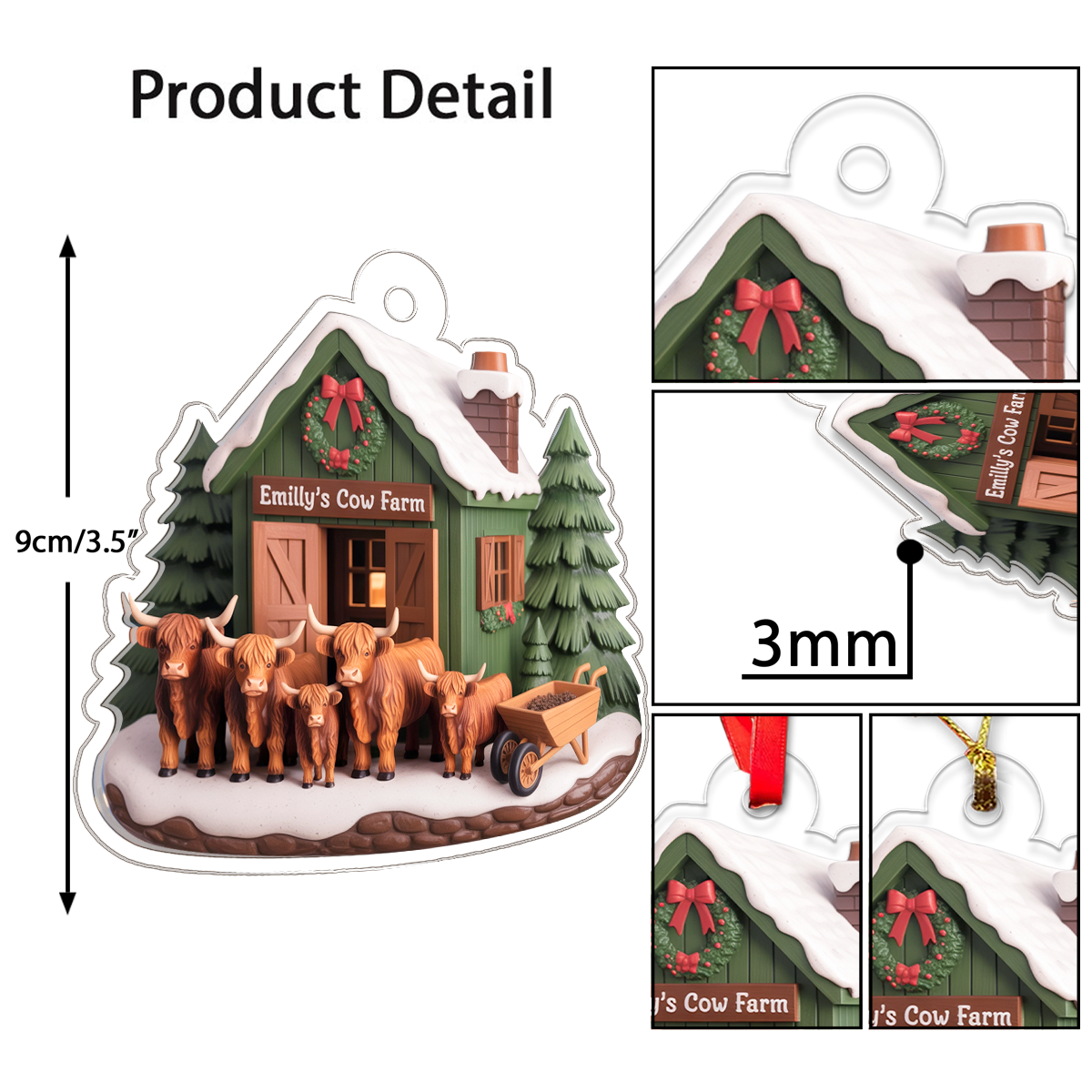 Highland Cow Farm Acrylic Ornament