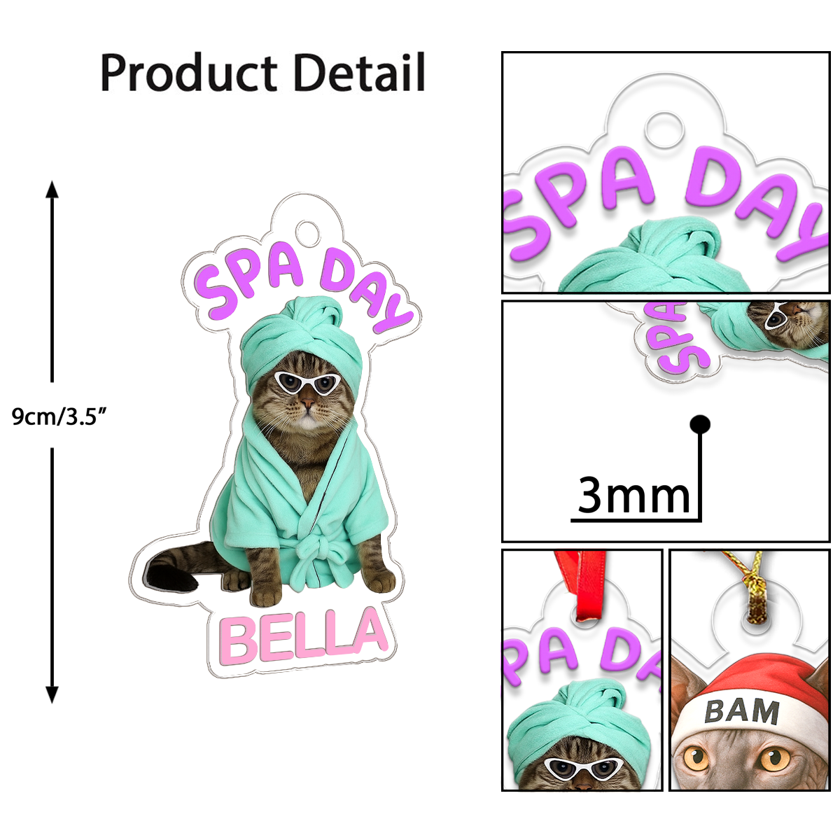 Custom Photo Pet Spa Day Ornament, Personalized Dog Cat Christmas Ornament, Funny Ornament, Pet Lover Gift, Holiday Decoration Keepsake