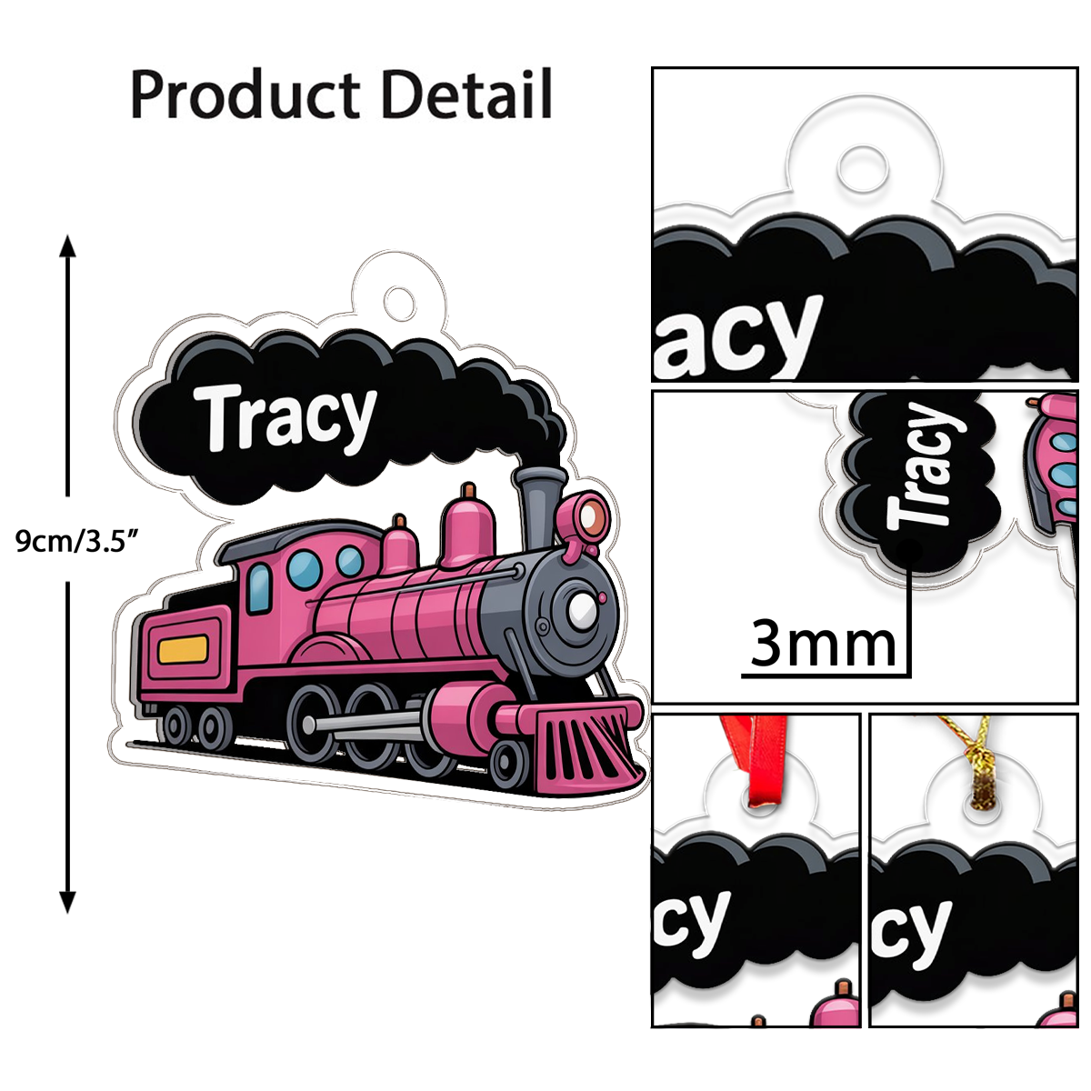 Personalized Pink Train Ornament, Kids Gift, Cute Train Lover Ornament, Holiday Decoration Keepsake, Baby Christmas Ornament