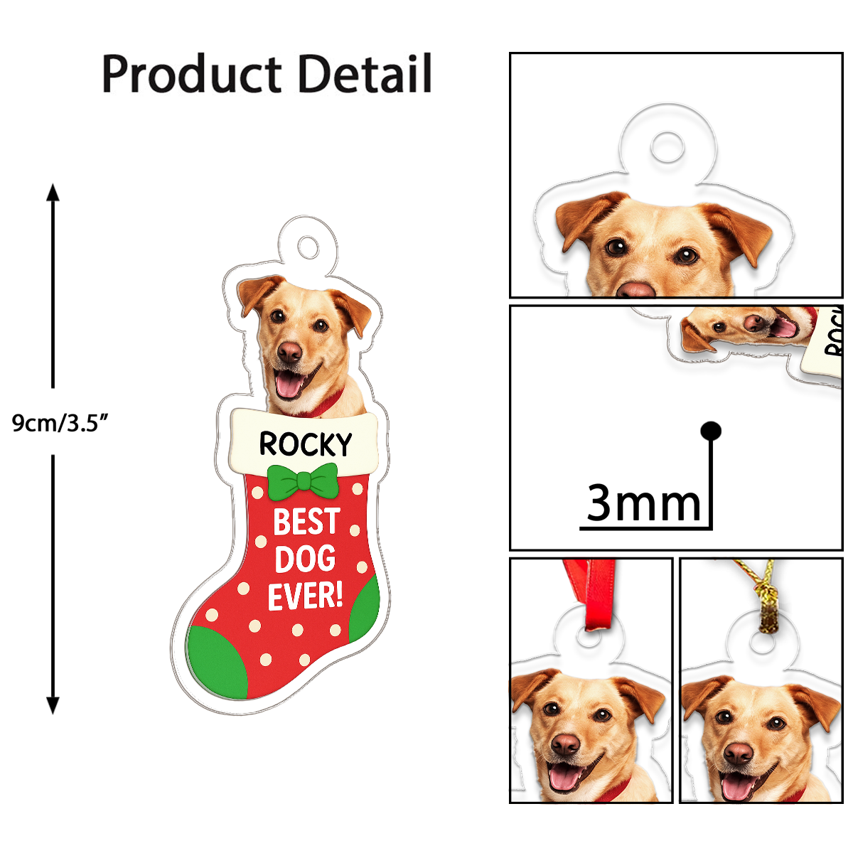 Custom Photo Dog In Stocking Christmas Ornament, Personalized Pet Ornament, Dog Photo Ornament, Pet Lover Gift, Holiday Decoration Keepsake