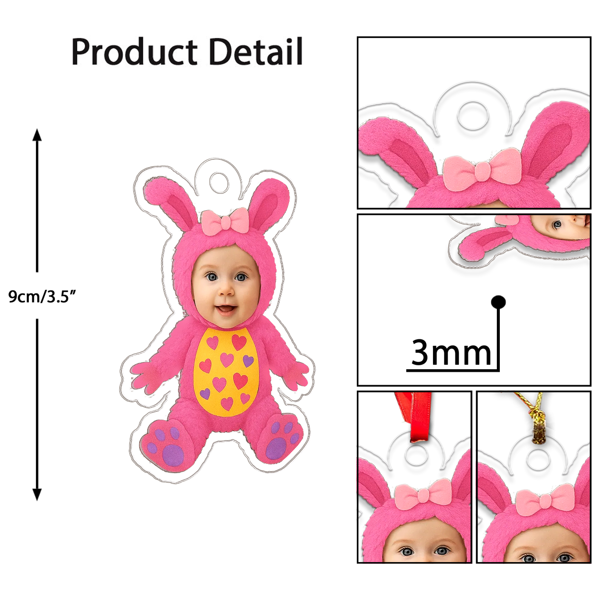 Personalized Baby Pink Monster Funny Christmas Ornament, Custom Acrylic Photo Ornament, Cute Baby Gift, Kids Holiday Decoration