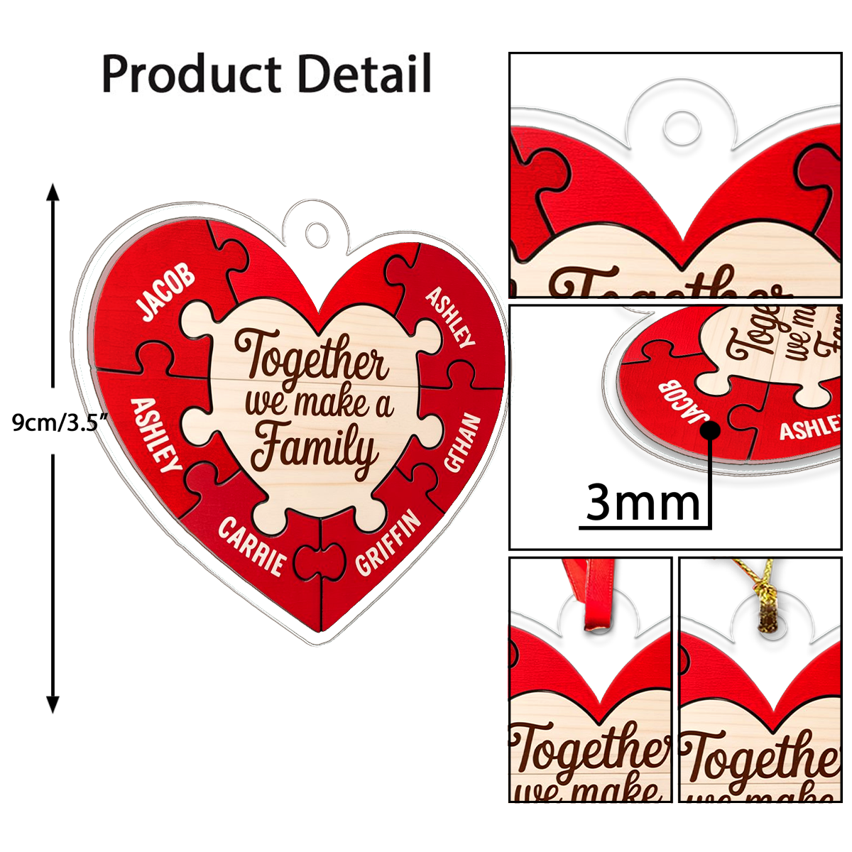 Personalized Together We Make A Family Heart Ornament, Custom Family Christmas Ornament, Parents Gift, Love Keepsake Holiday Decoration