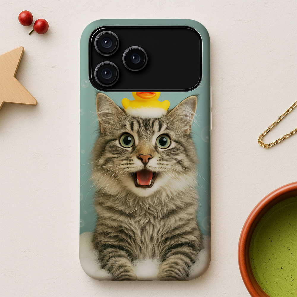 Custom Photo Cat In Bathtub With Duck Toy Phone Case