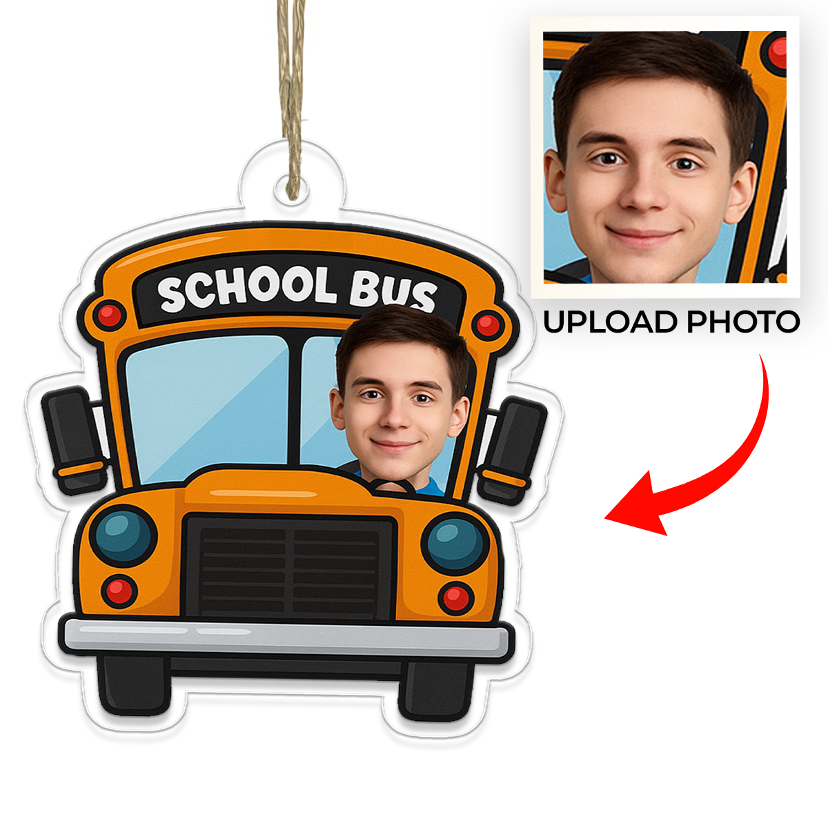 Custom Photo Drive School Bus Ornament, Personalized Bus Driver Christmas Ornament, Yellow Bus Ornament, Holiday Keepsake