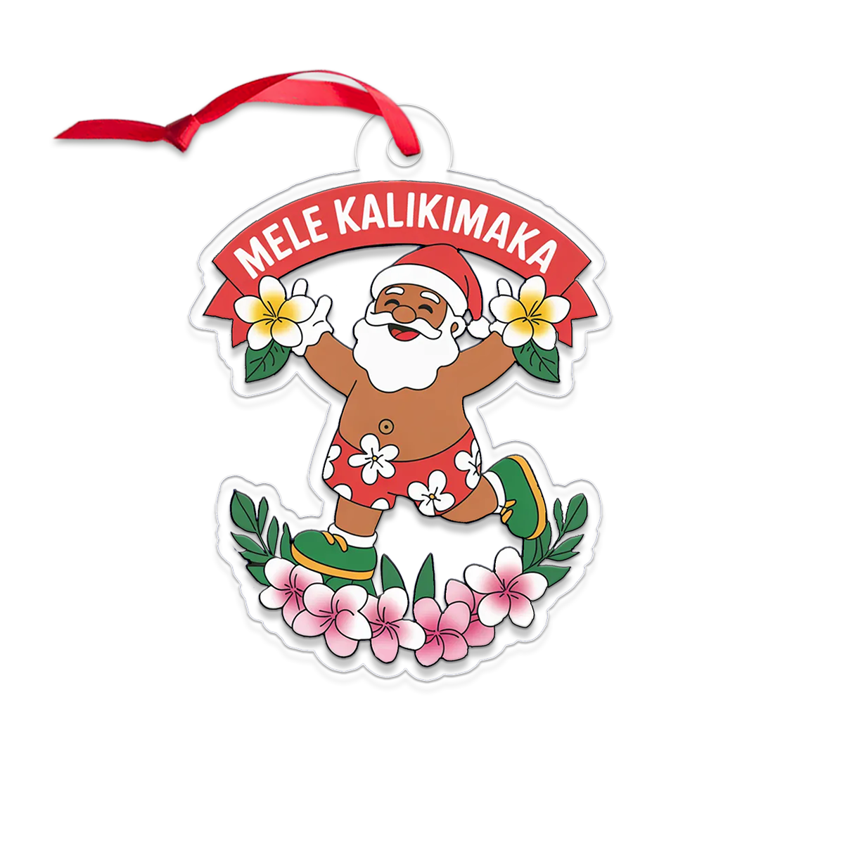 Hawaii Acrylic Ornament Aloha Santa Christmas Plumeria 1