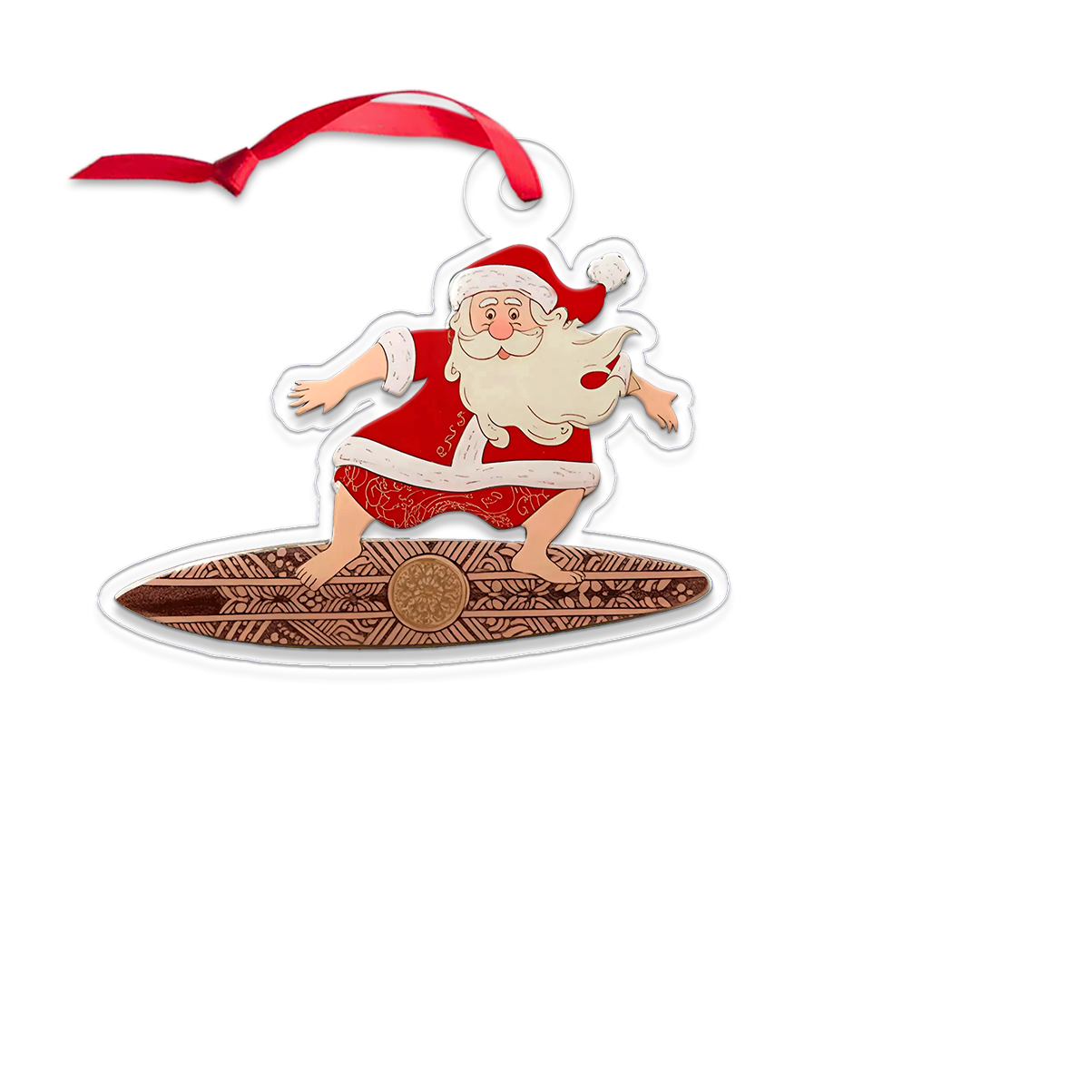 Santa Claus Surf Acrylic Ornament Polynesian Art