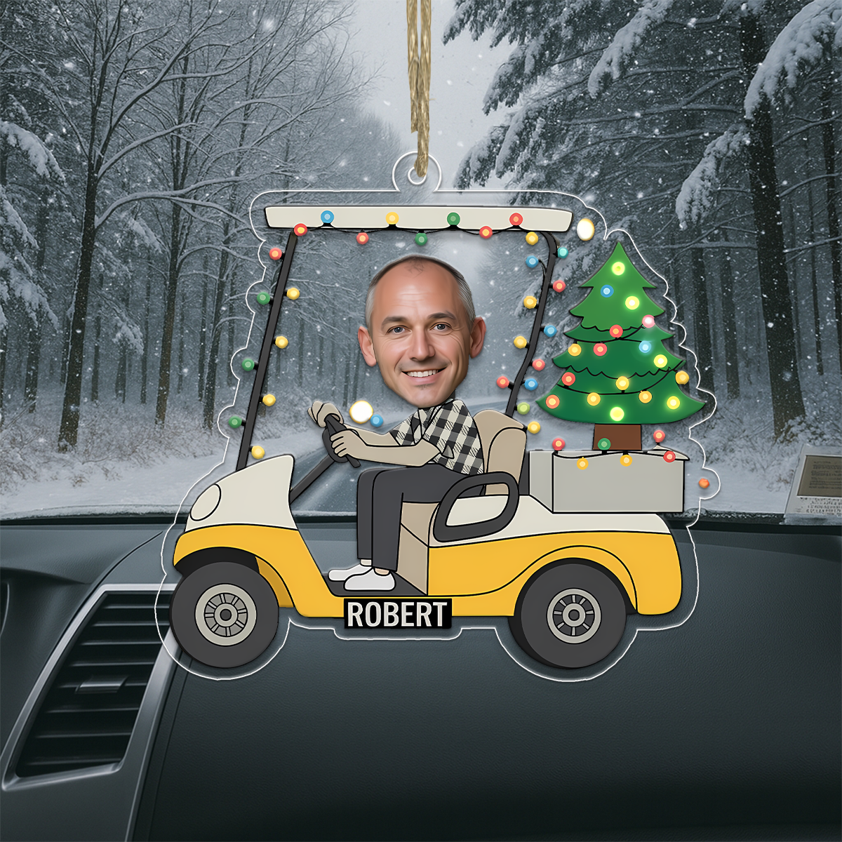 Custom Photo Funny Face Golf Cart Acrylic Ornament Christmas Gift