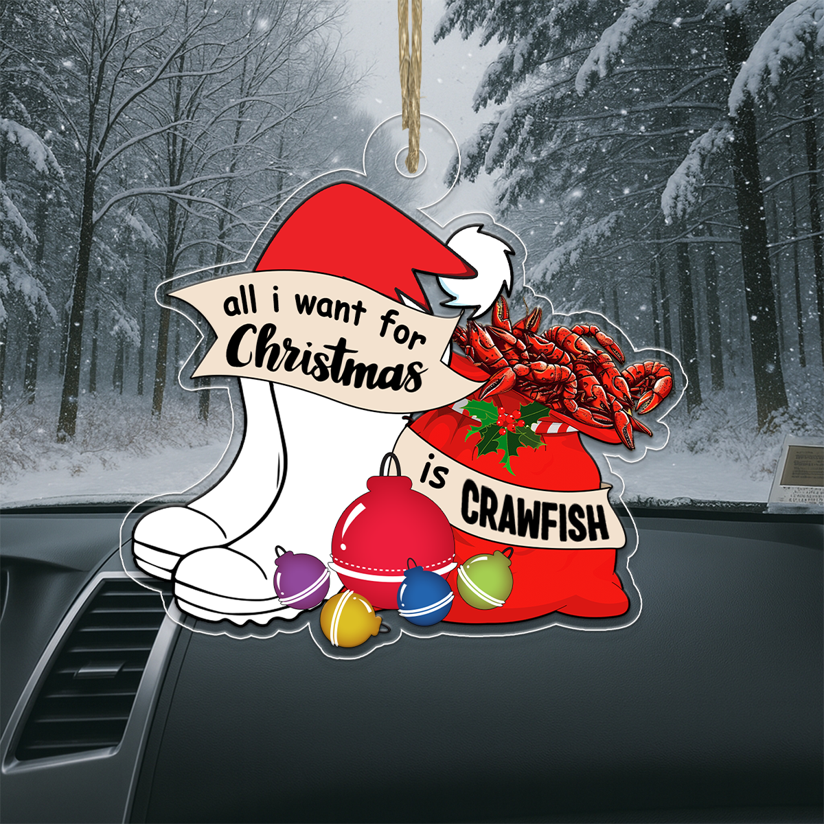 Custom Name Crawfish All I Want Acrylic Ornament Christmas Gift
