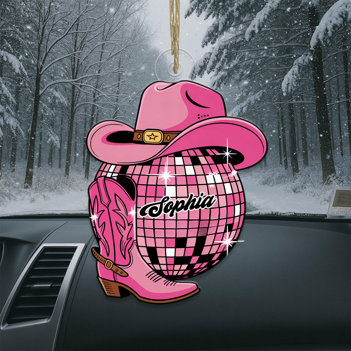 Custom Name Cowboy Boots And Disco Ball Acrylic Ornament Christmas Gift