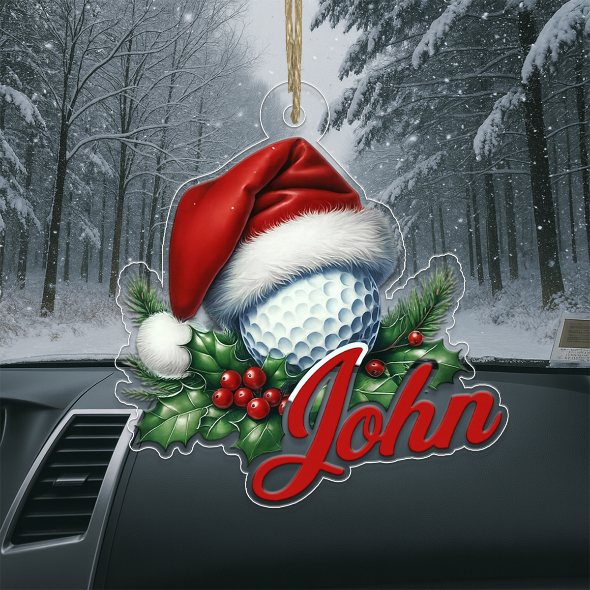 Custom Name Golf Ball Santa Acrylic Ornament Christmas Gift