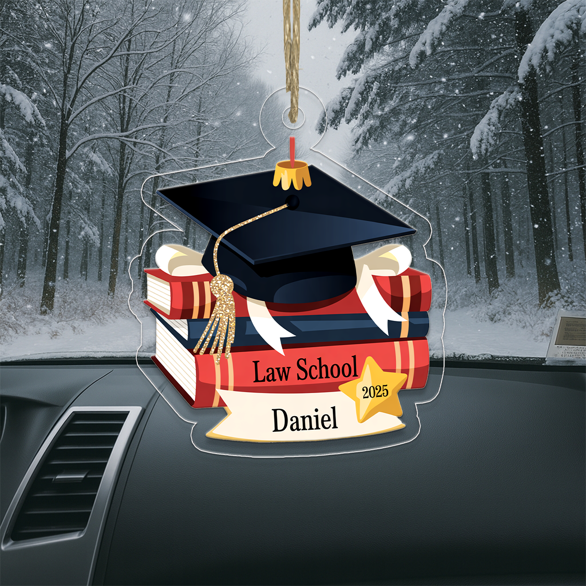 Personalized Graduation Cap Ornament with Books, Custom Graduation Christmas Ornament, Graduation Gift, Academic Achievement Keepsake