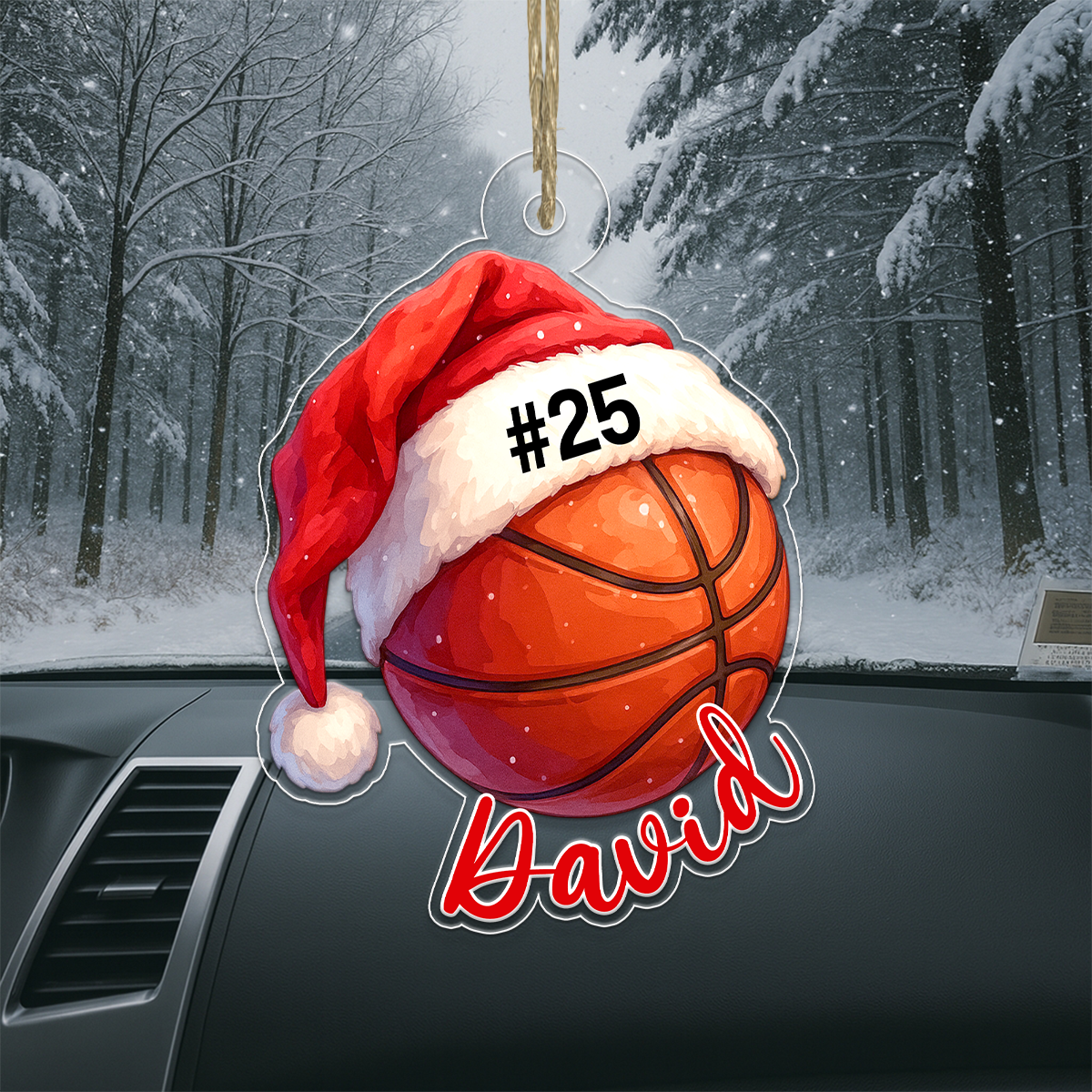 Custom Name Basketball Santa Hat Acrylic Ornament Christmas Gift