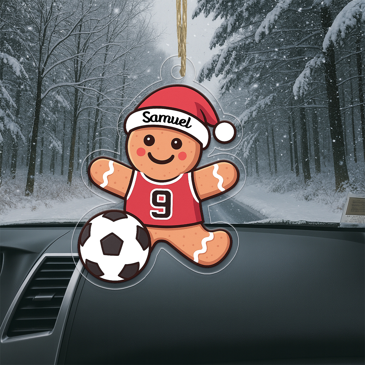 Custom Name Gingerbread Soccer Acrylic Ornament Christmas Gift