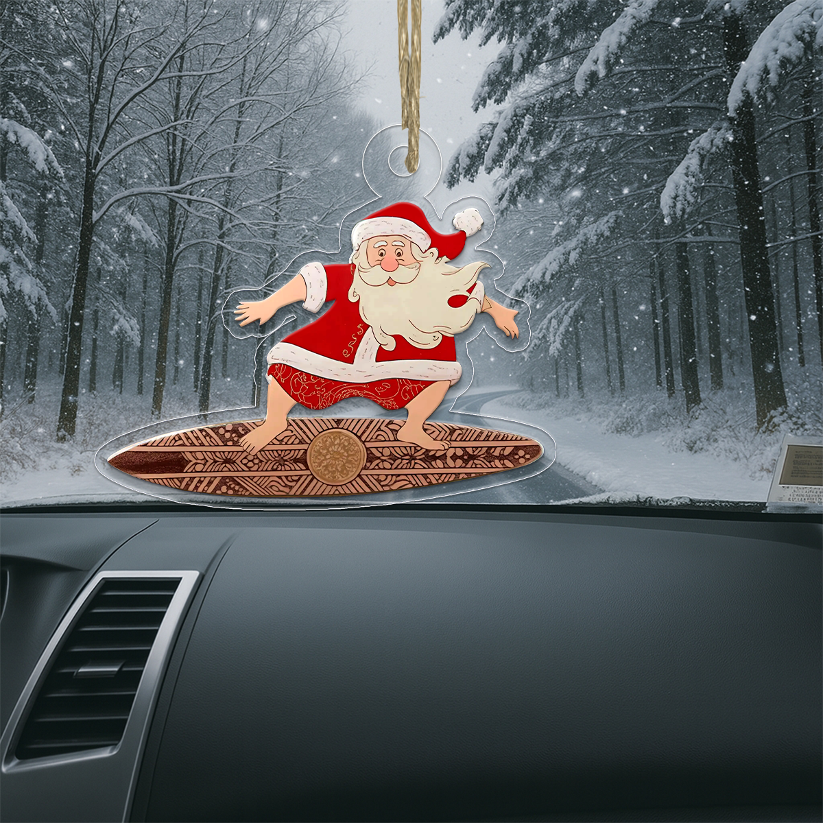 Santa Claus Surf Acrylic Ornament Polynesian Art