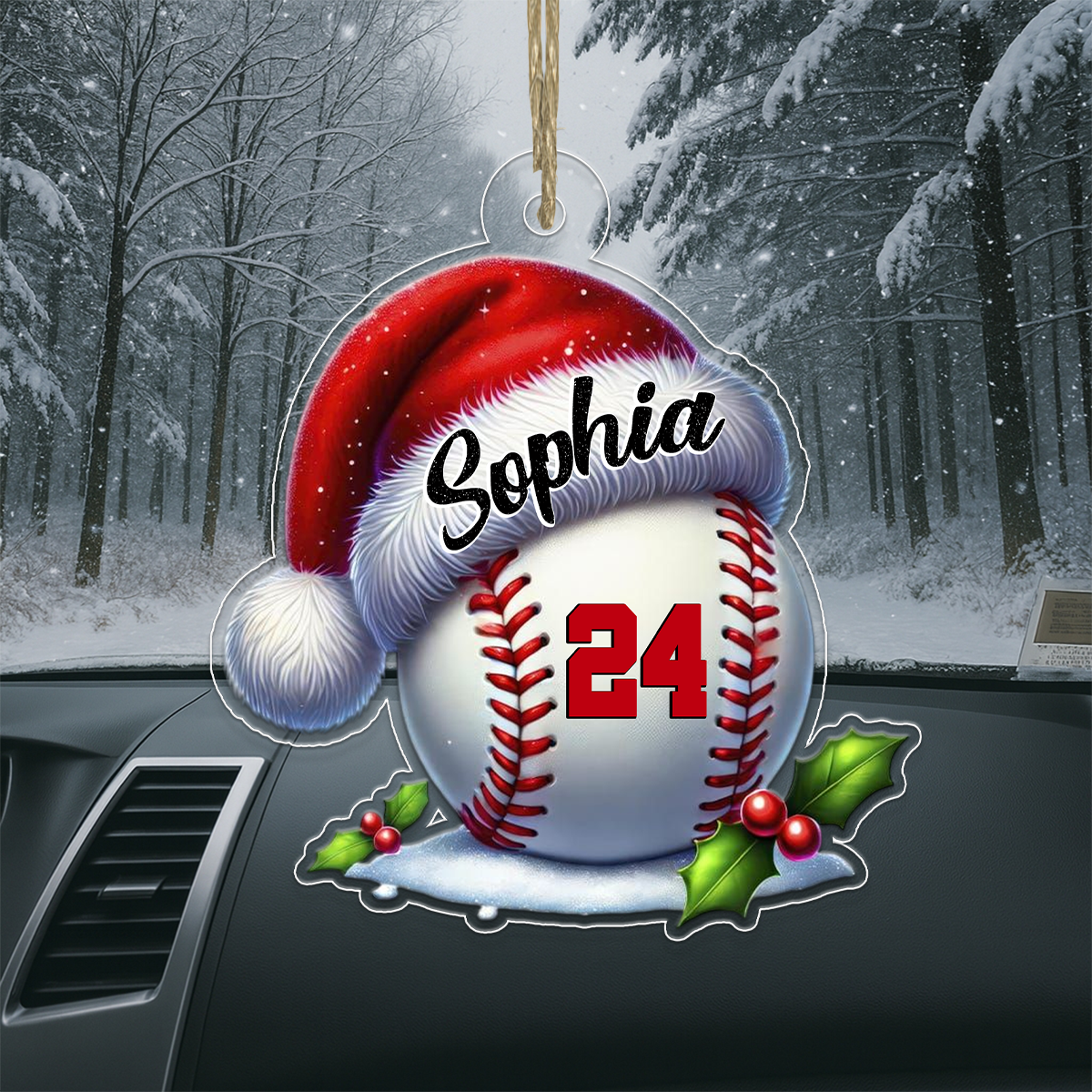 Custom Name Baseball Santa Hat Acrylic Ornament Christmas Gift