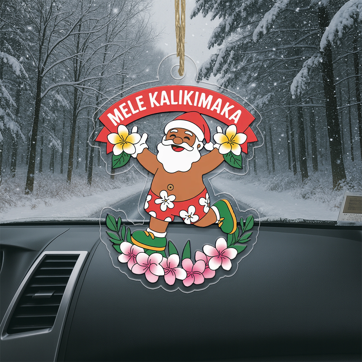Hawaii Acrylic Ornament Aloha Santa Christmas Plumeria 1